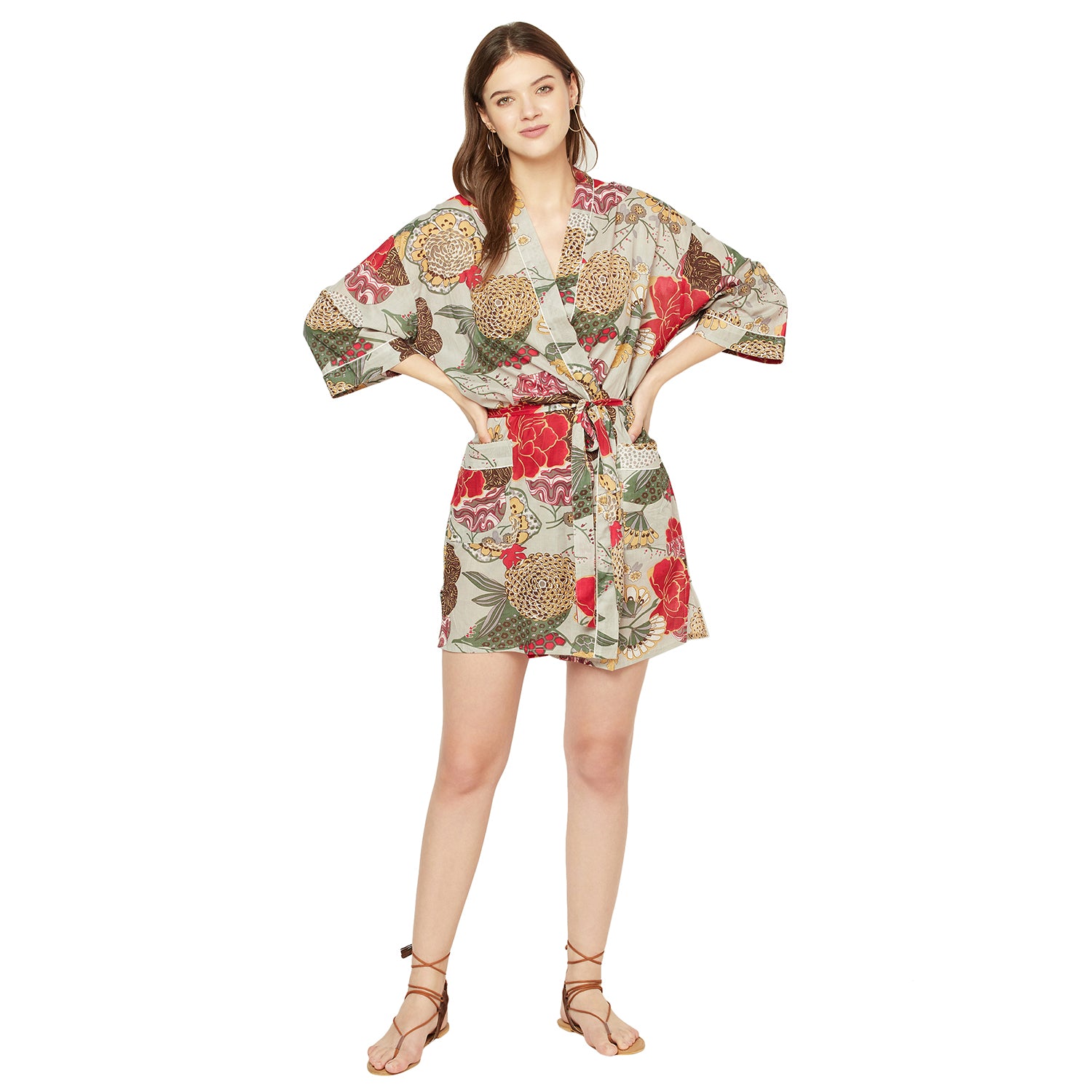 'Botanical Blooms' 100% Cotton Kimono Robe