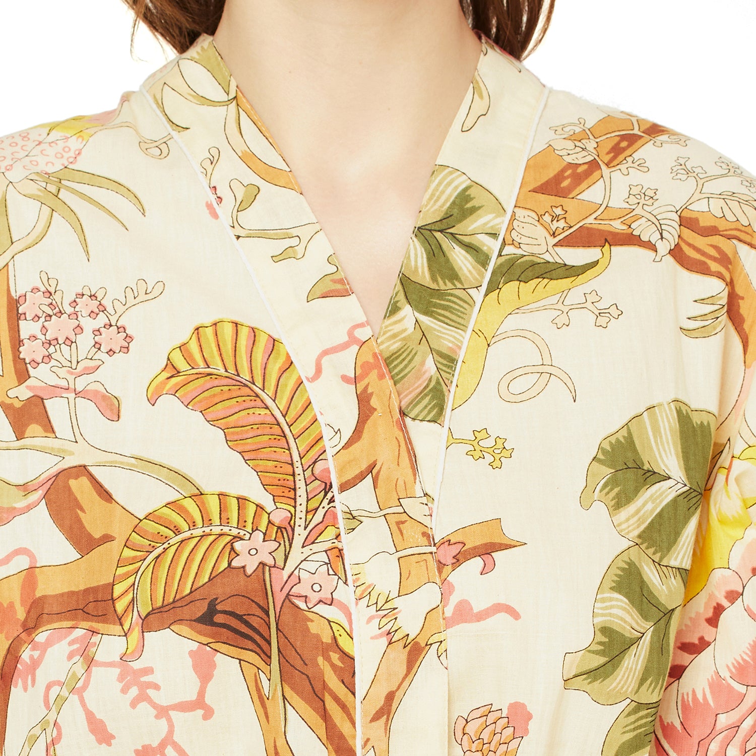 'Tropical Retreat' 100% Cotton Kimono Robe