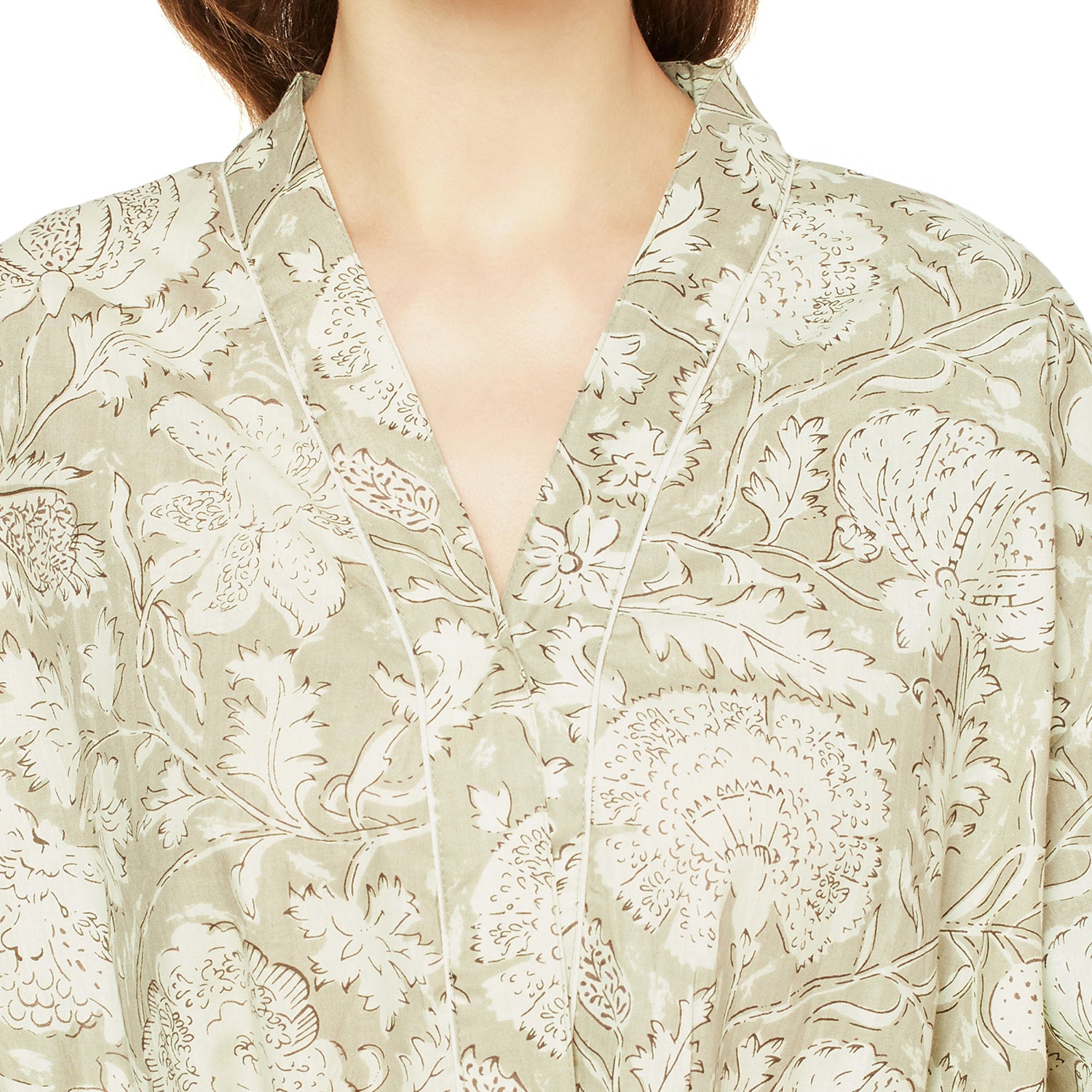 'Enchanting Fern Hues' 100% Cotton Kimono Robe