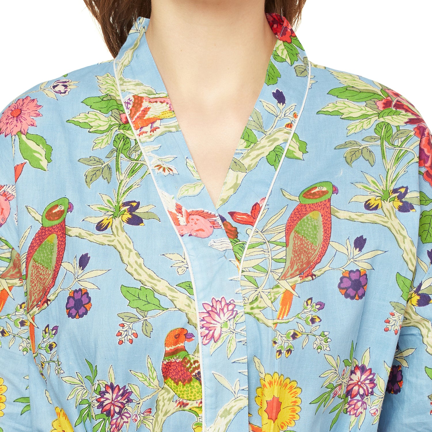 'Songbird Serenade' 100% Cotton Kimono Robe