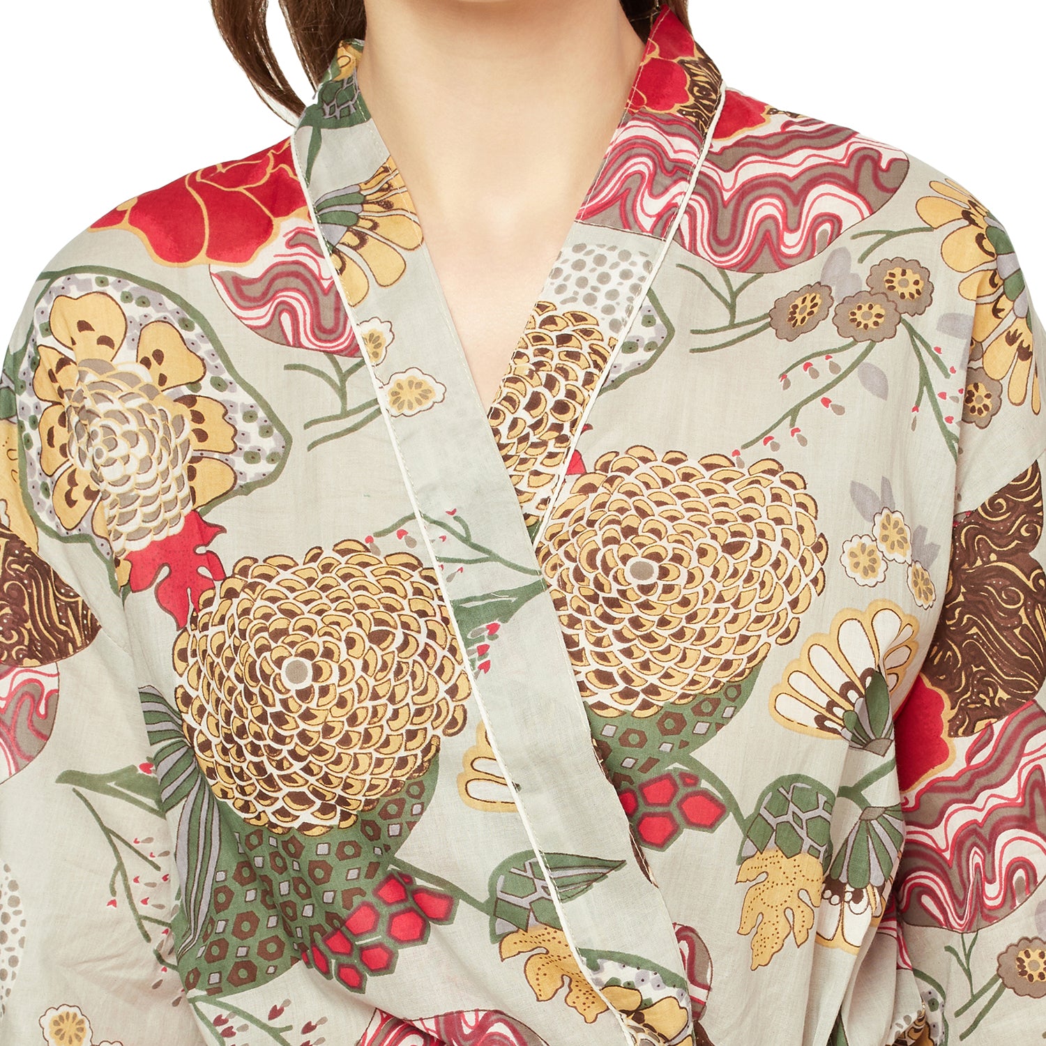 'Botanical Blooms' 100% Cotton Kimono Robe