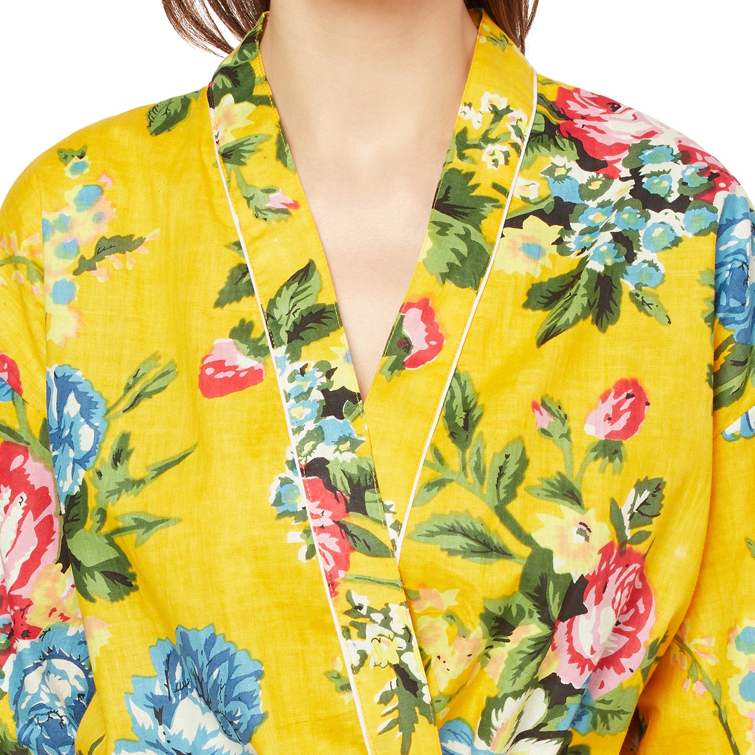 'Radiant Blooms' 100% Cotton Kimono Robe