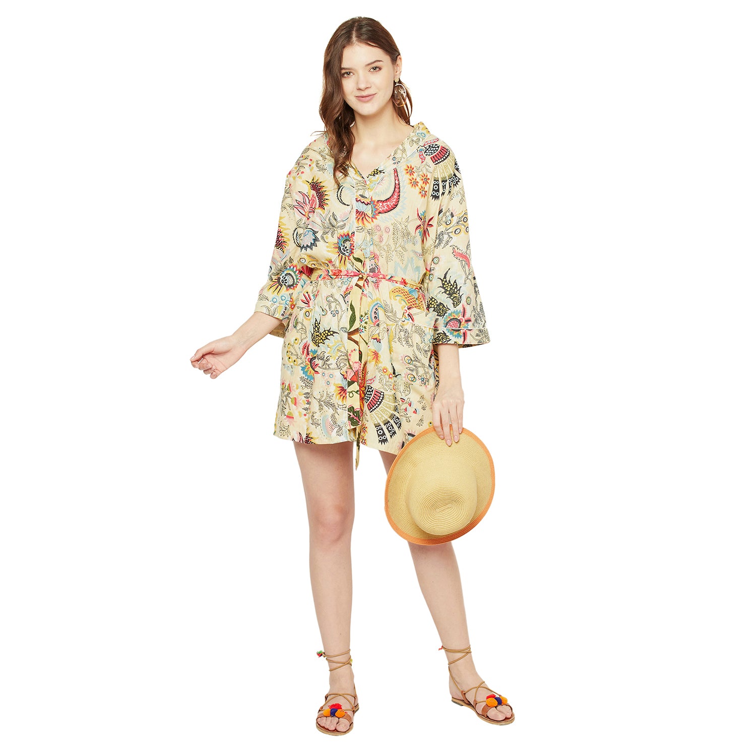 'Floral Canvas' 100% Cotton Kimono Robe