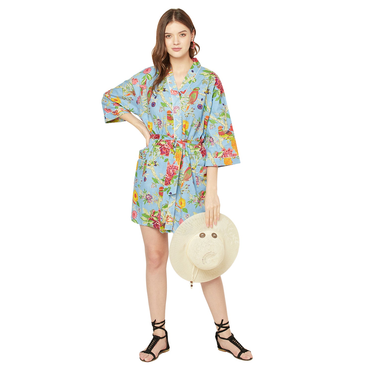 'Songbird Serenade' 100% Cotton Kimono Robe