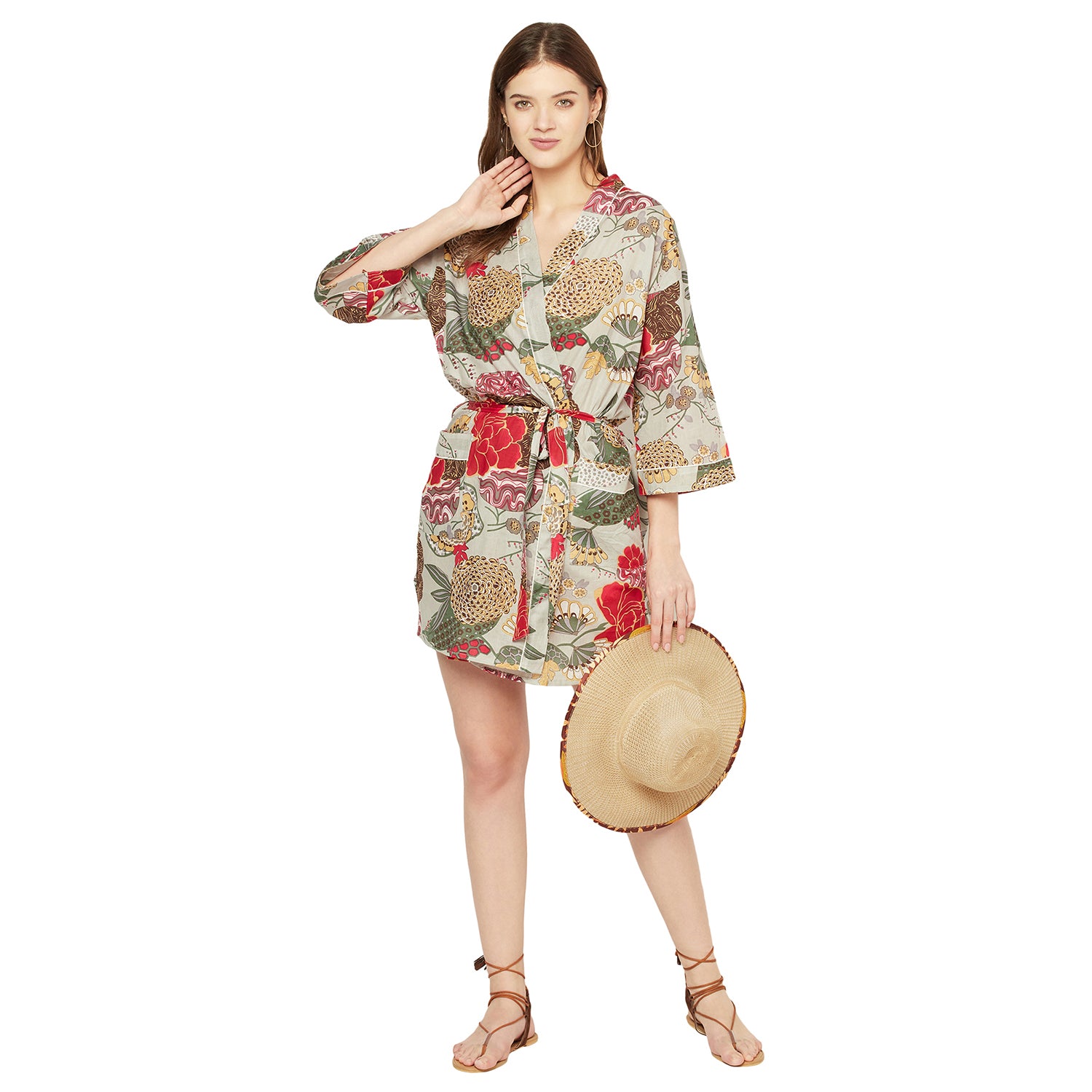 'Botanical Blooms' 100% Cotton Kimono Robe