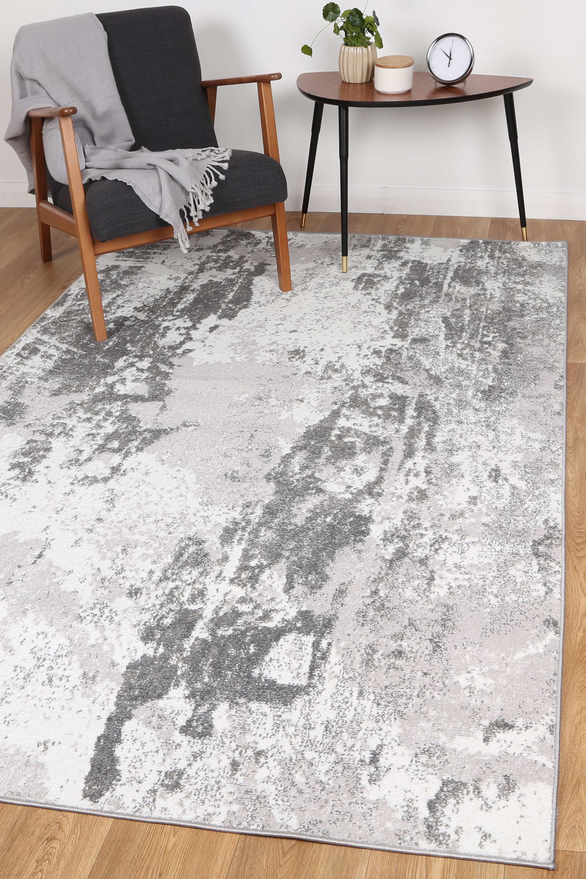 Fjord Abstract In Light Grey & White Rug