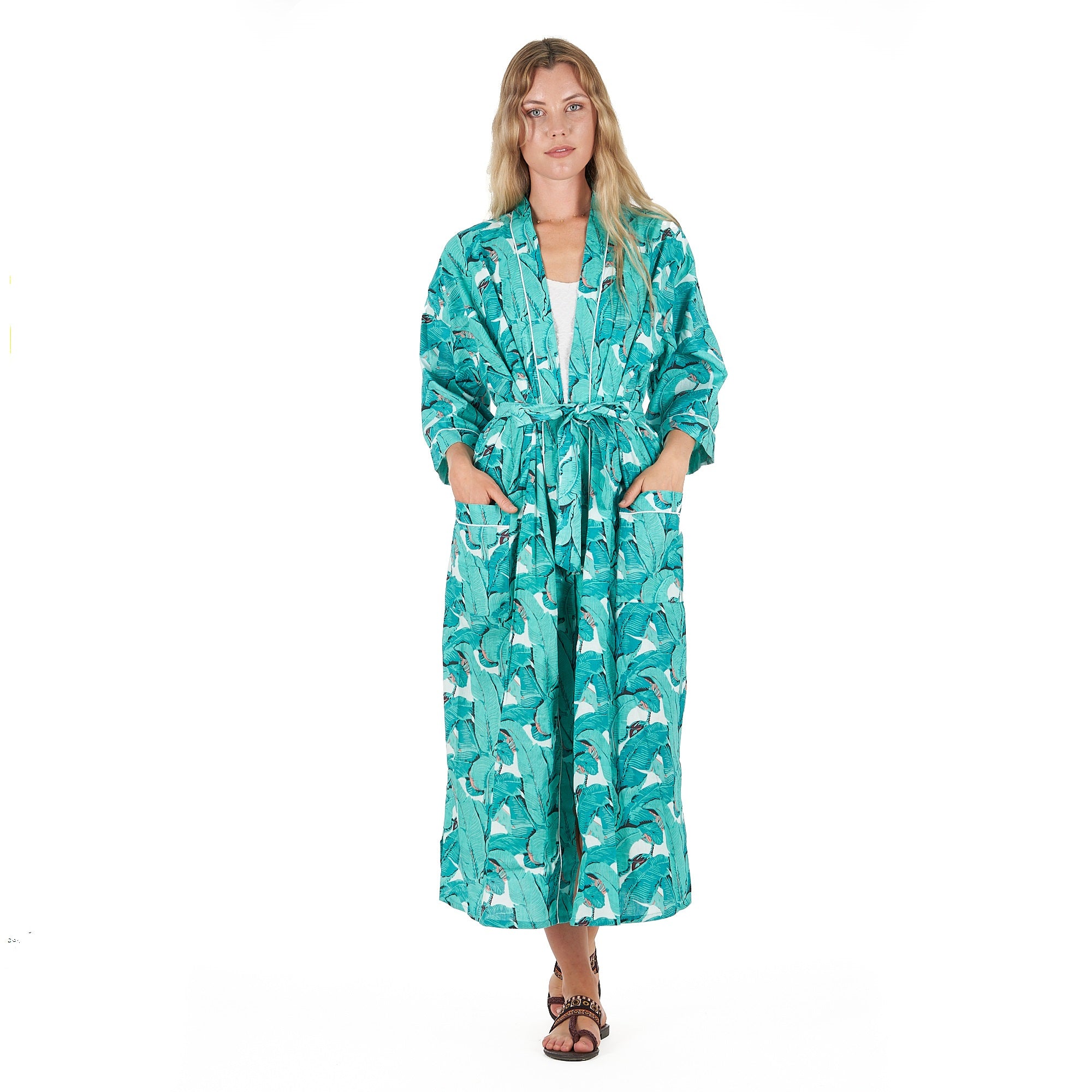 'Rainforest Rhapsody' 100% Cotton Kimono Robe