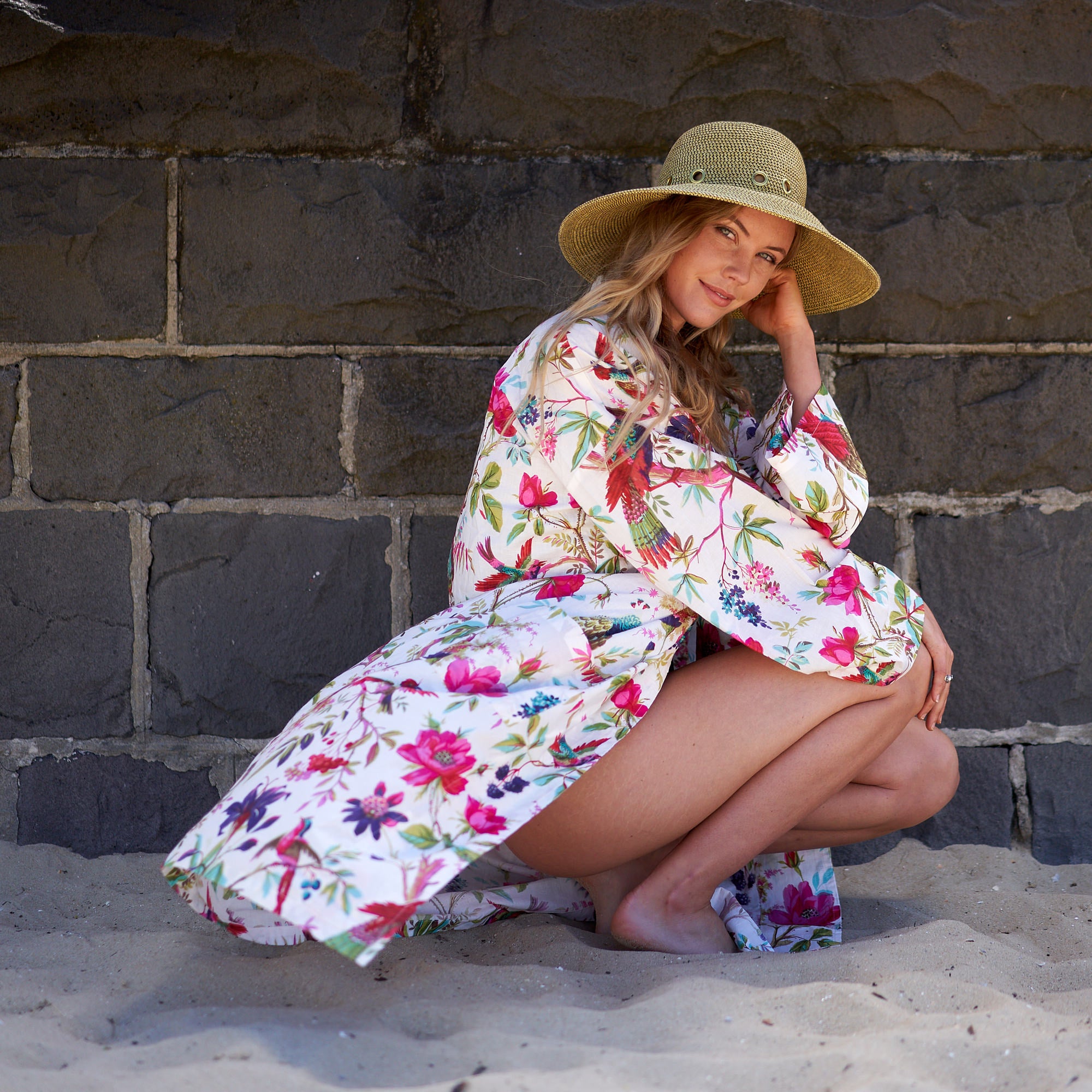 'Hawaiian Haze' 100% Cotton Kimono Robe