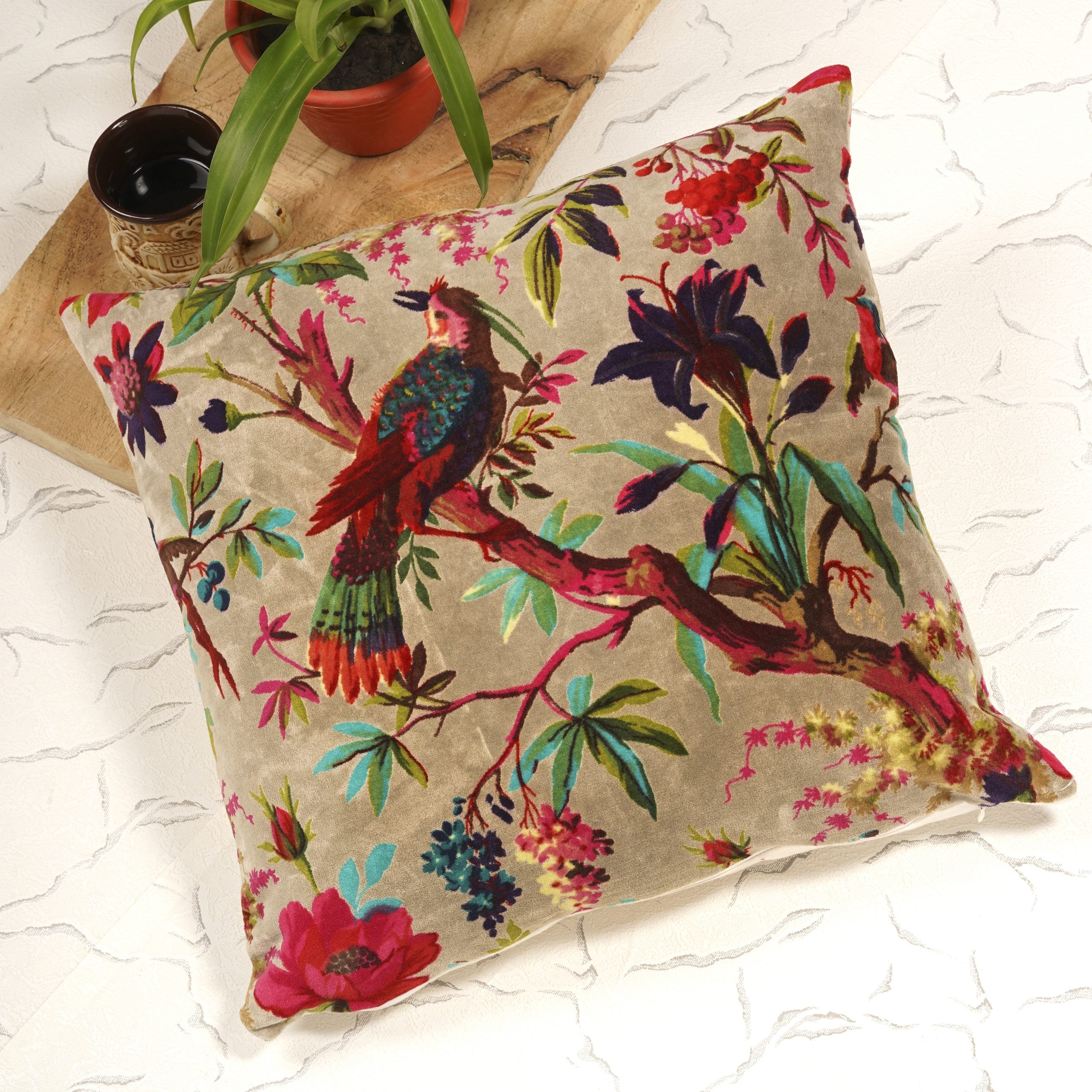 Botanical Harmony 100 Cotton Velvet Cushion Cover