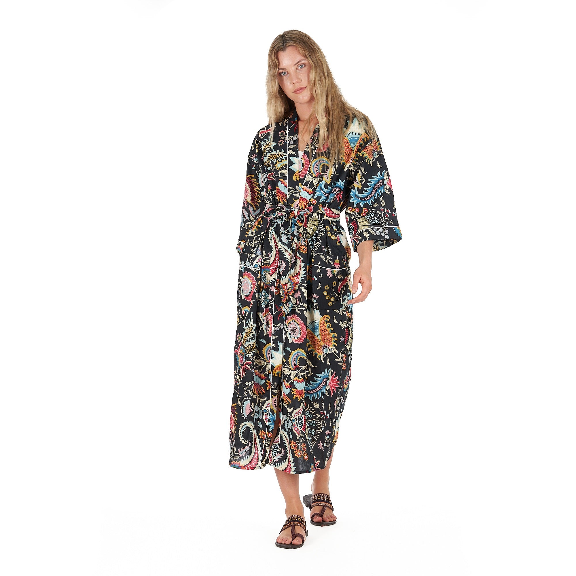 'Twilight Tropics' 100% Cotton Kimono Robe