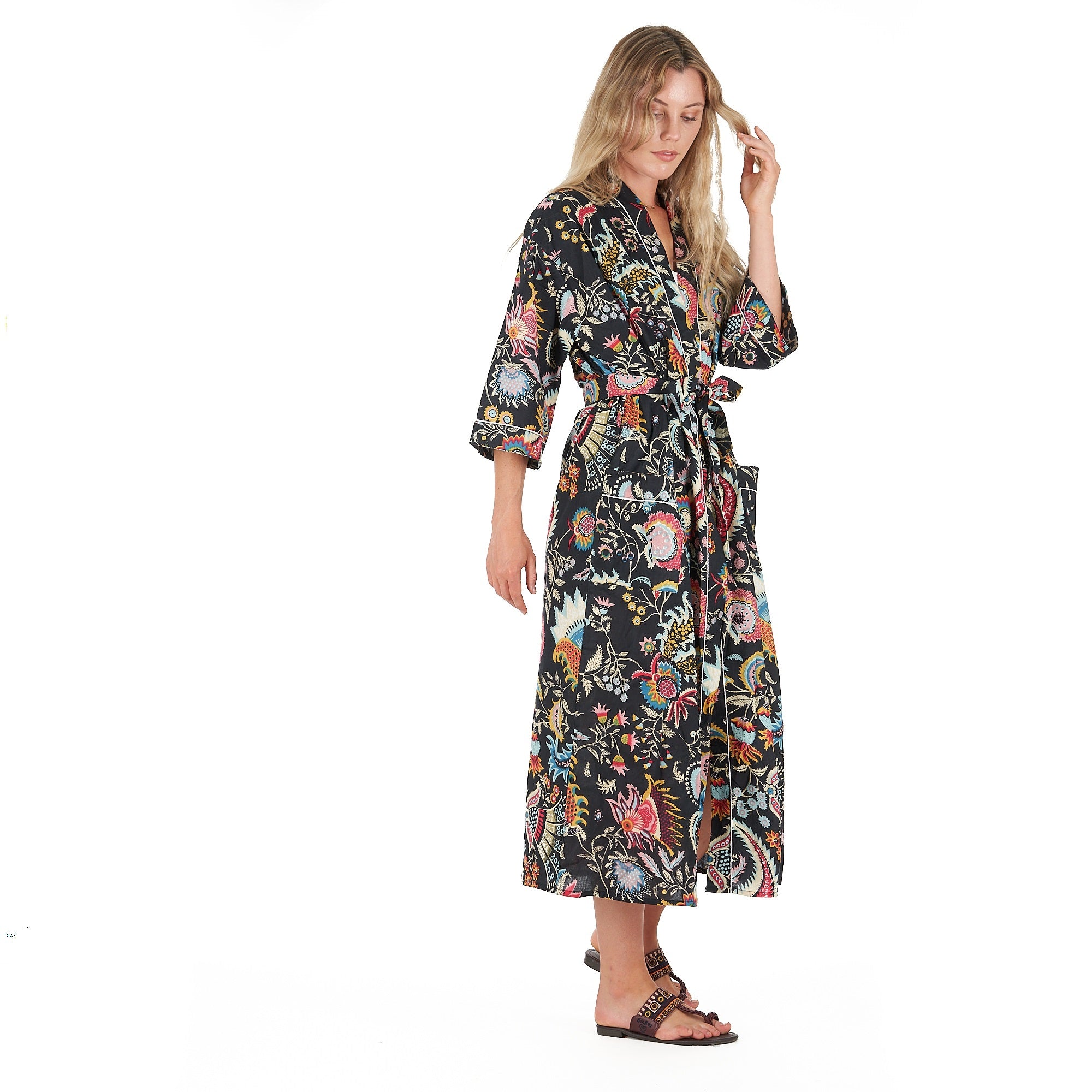 'Twilight Tropics' 100% Cotton Kimono Robe