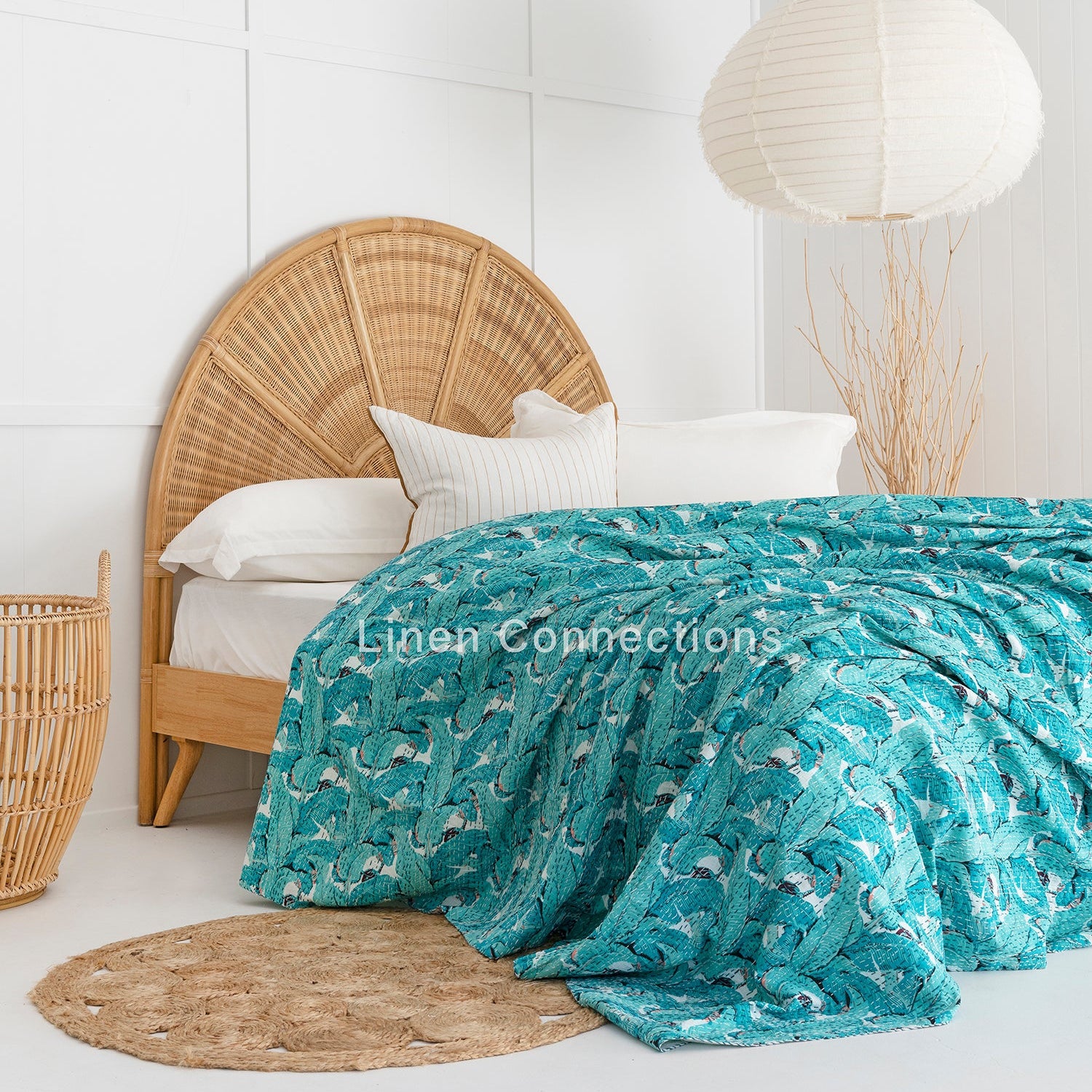 Linen Connections Indian Kantha Quilt - Green Hush