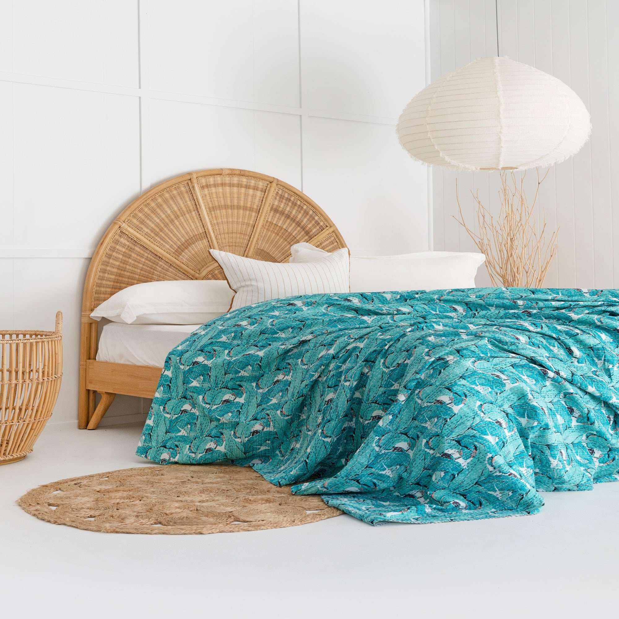 Linen Connections Indian Kantha Quilt - Sorority Green