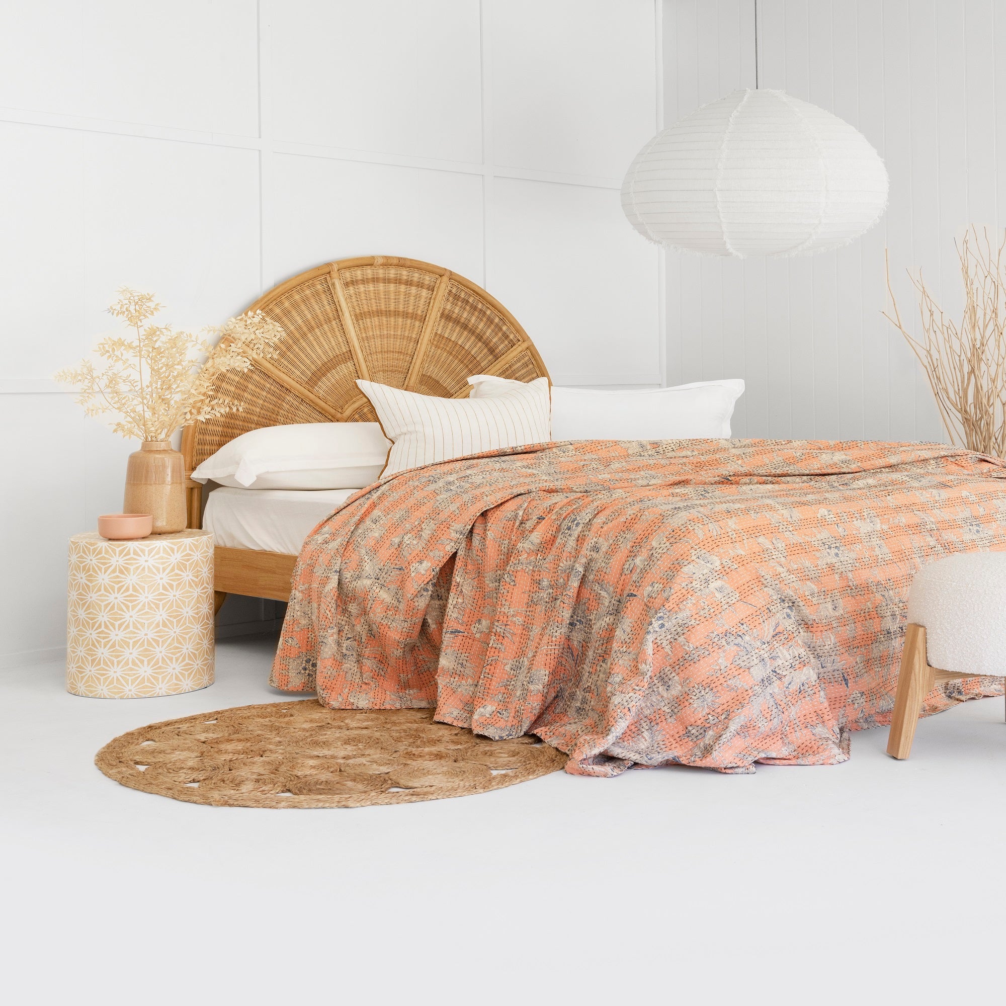 Linen Connections Indian Kantha Quilt - Pale Peach