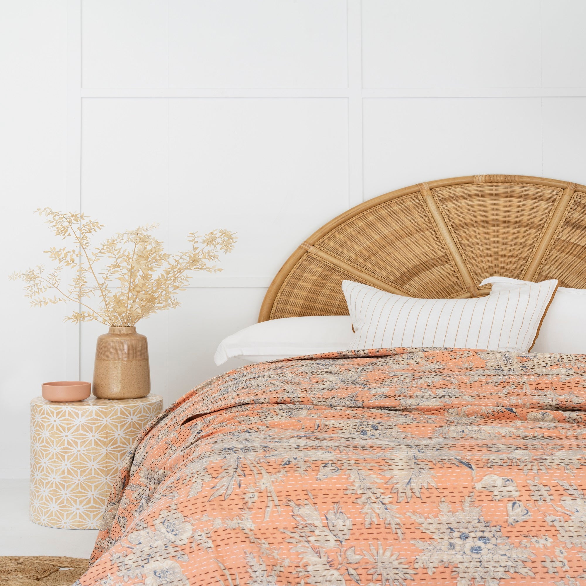 Linen Connections Indian Kantha Quilt - Pale Peach