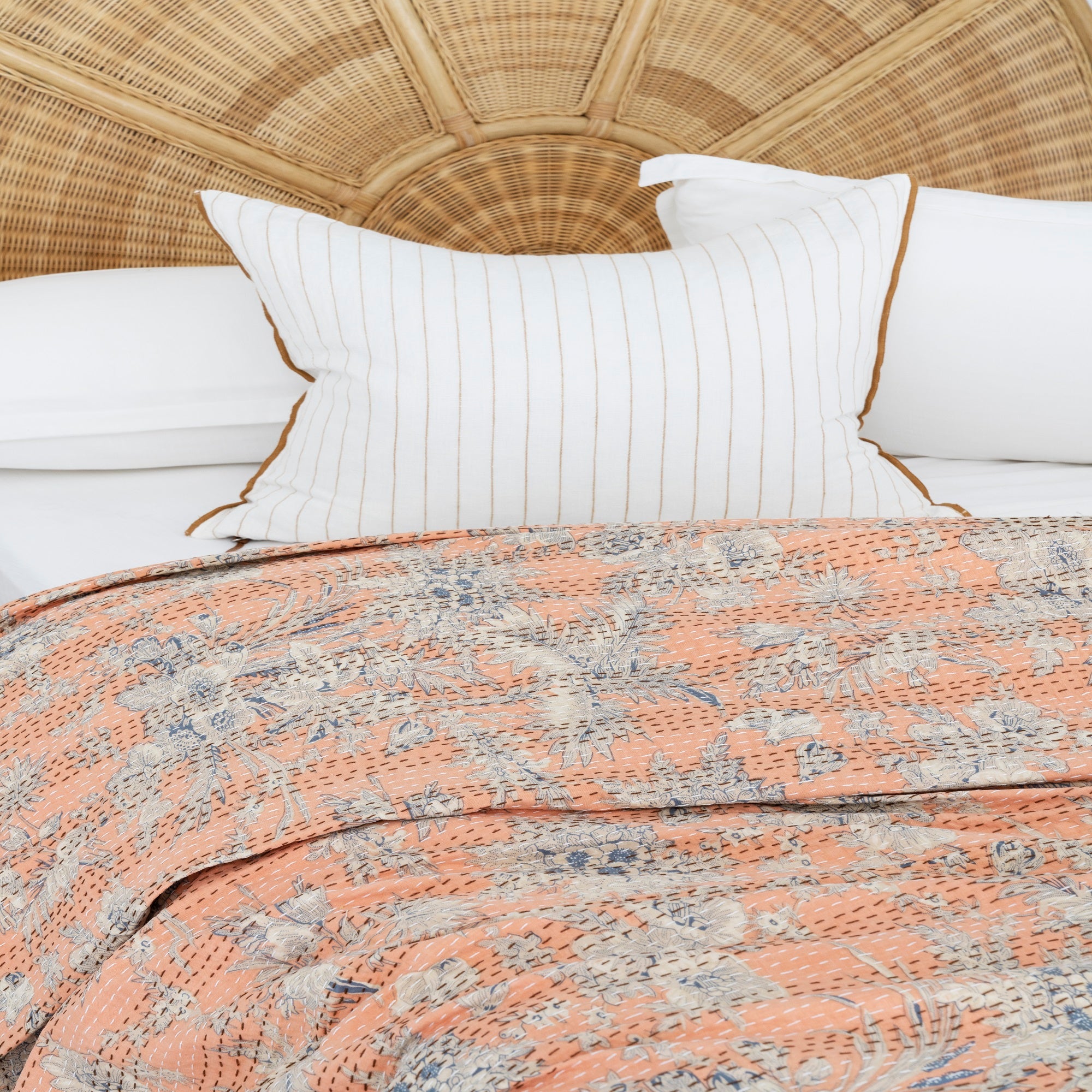 Linen Connections Indian Kantha Quilt - Pale Peach