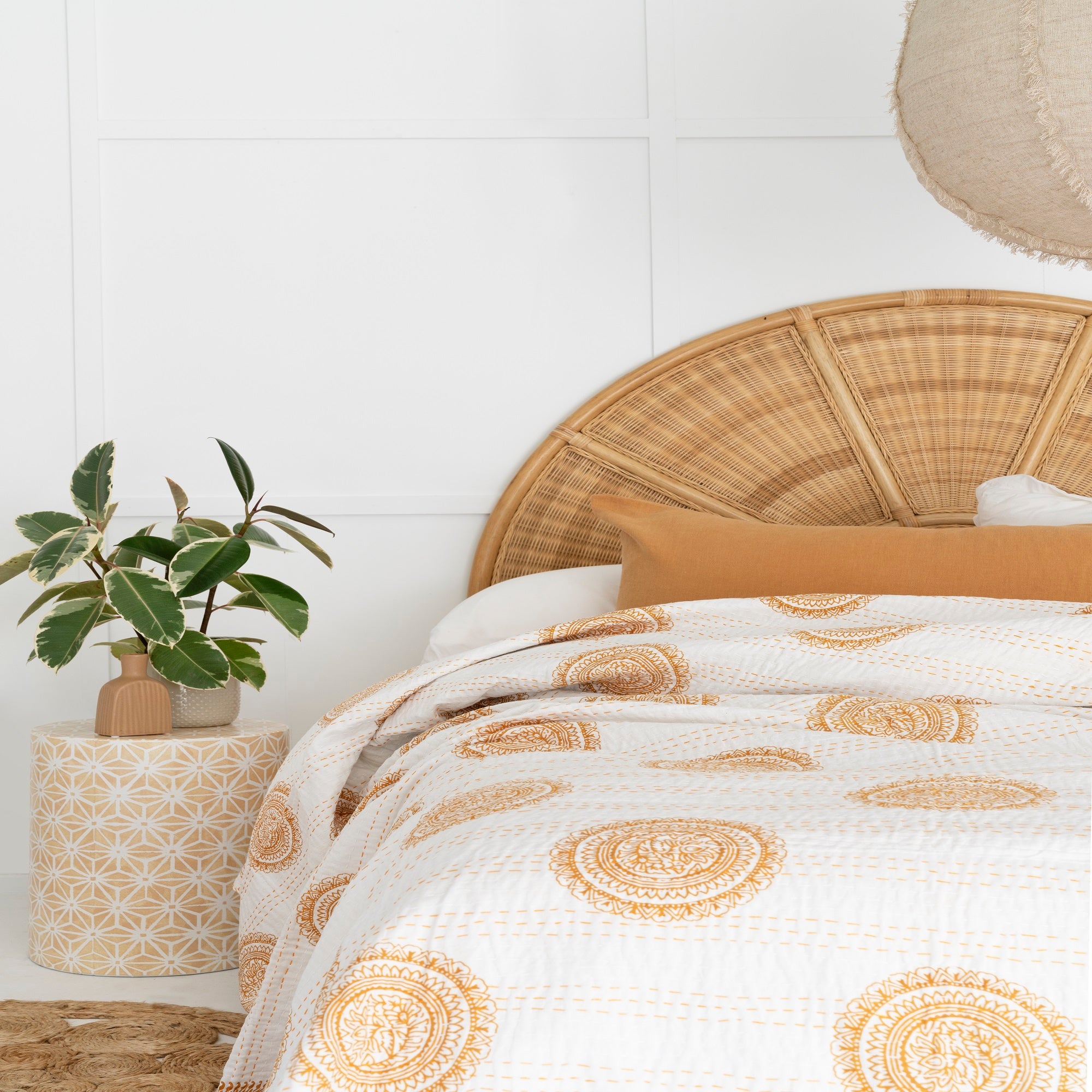 Linen Connections Indian Kantha Quilt - White Opal