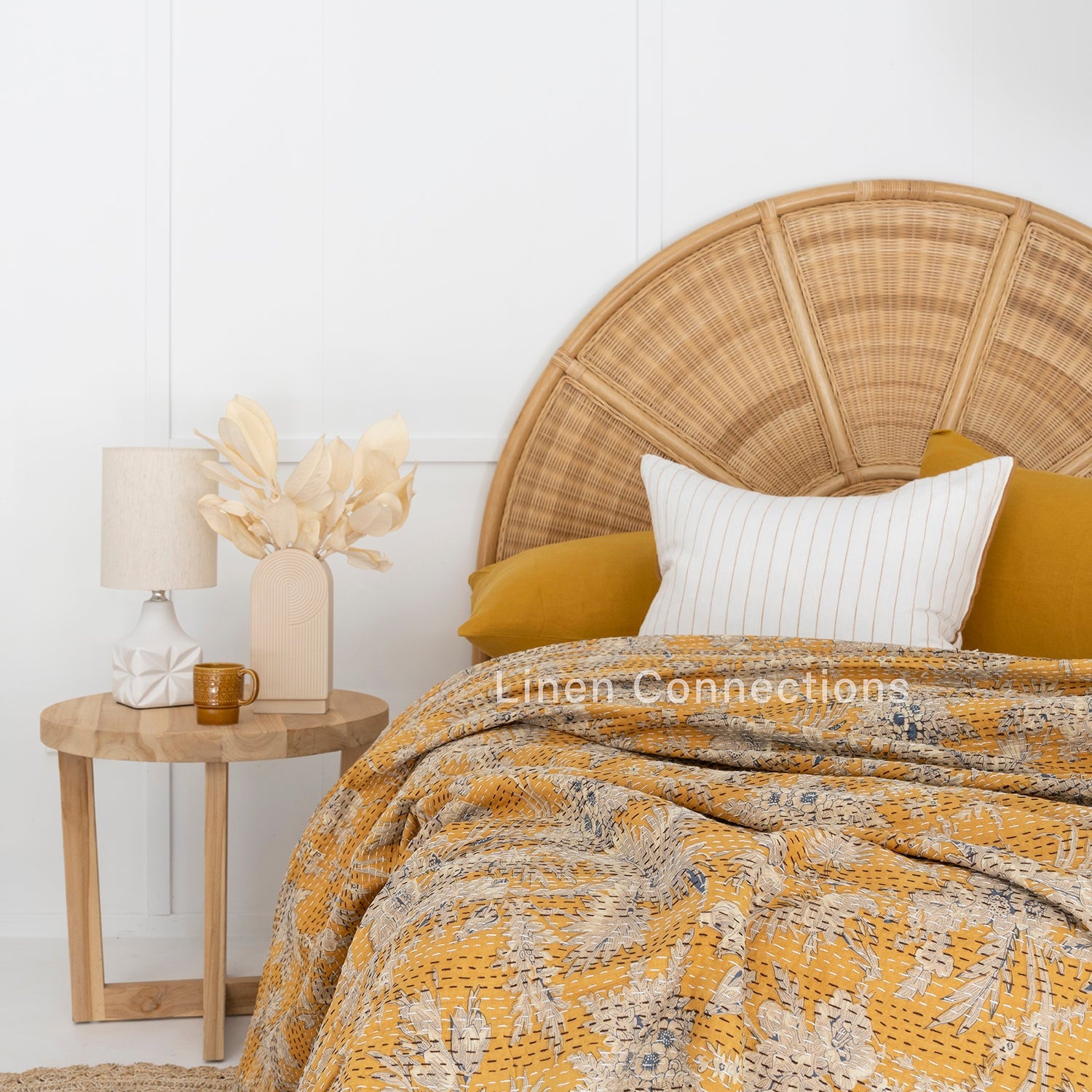 Linen Connections Indian Kantha Quilt - Yellow Mush