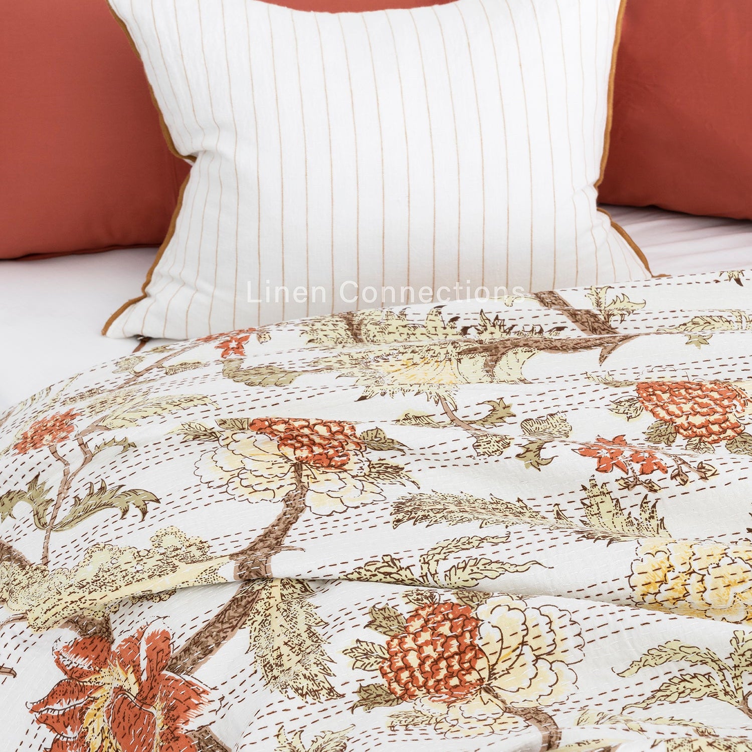 Linen Connections Indian Kantha Quilt - Spiritual Tree