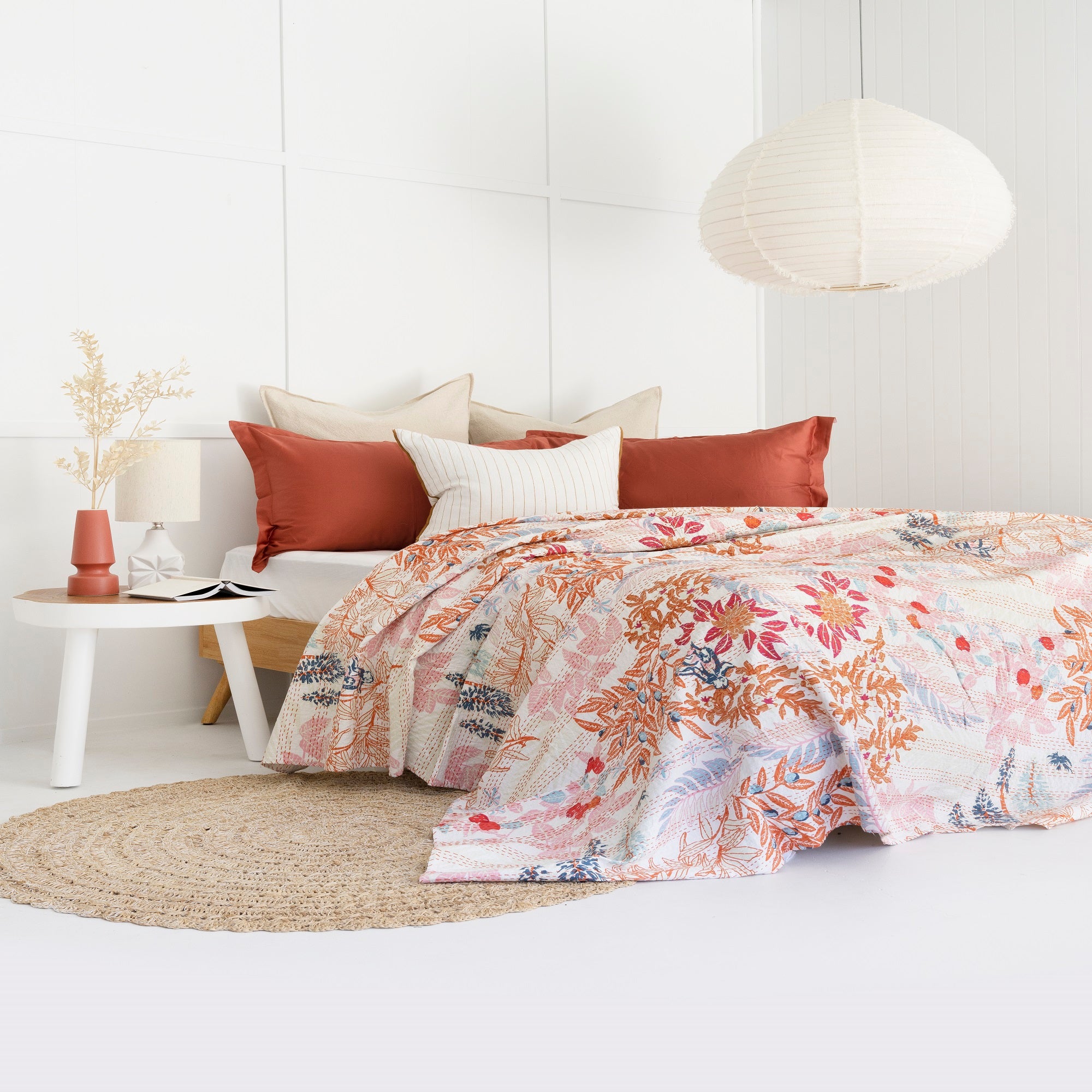 Linen Connections Indian Kantha Quilt - White Pastures