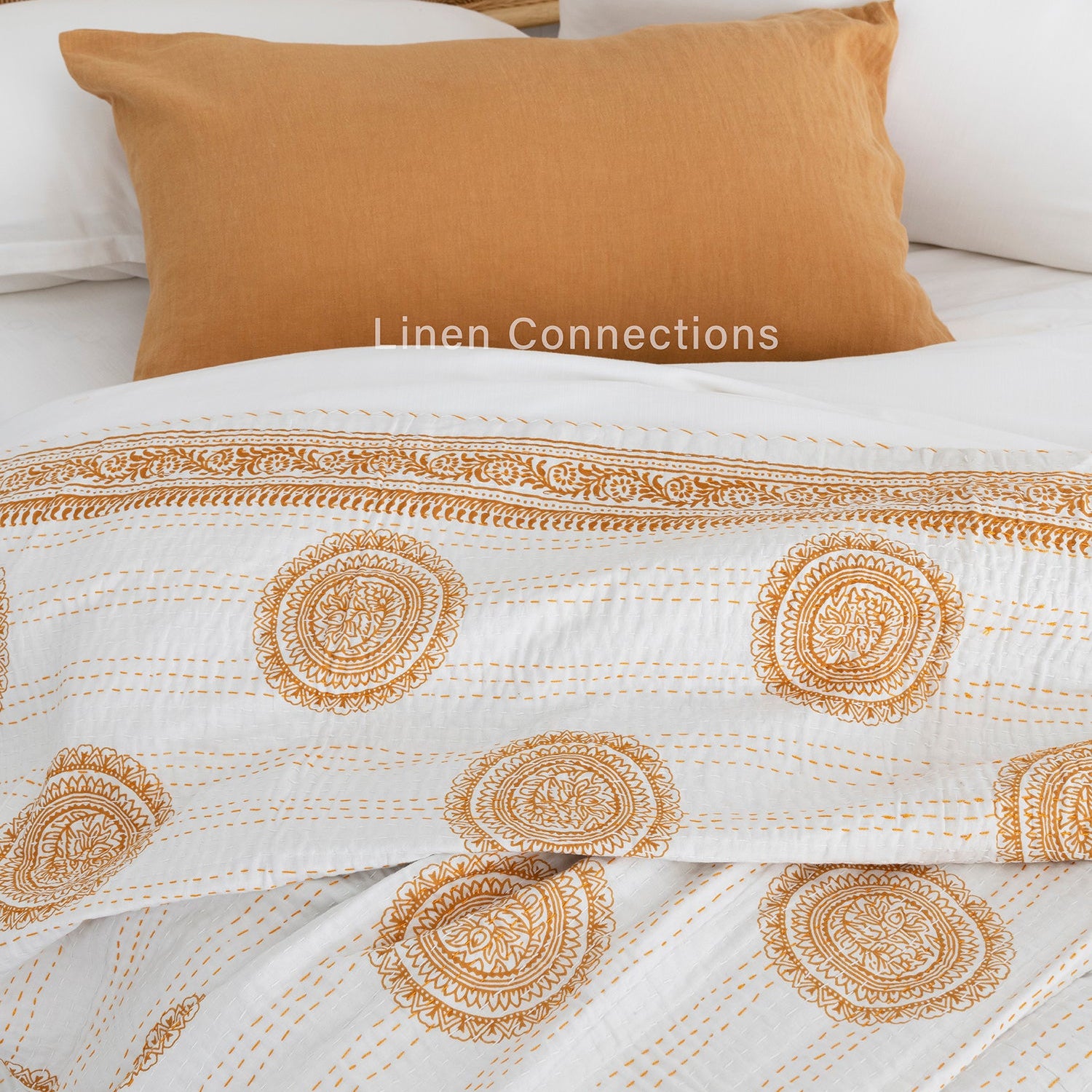 Linen Connections Indian Kantha Quilt - White Amber