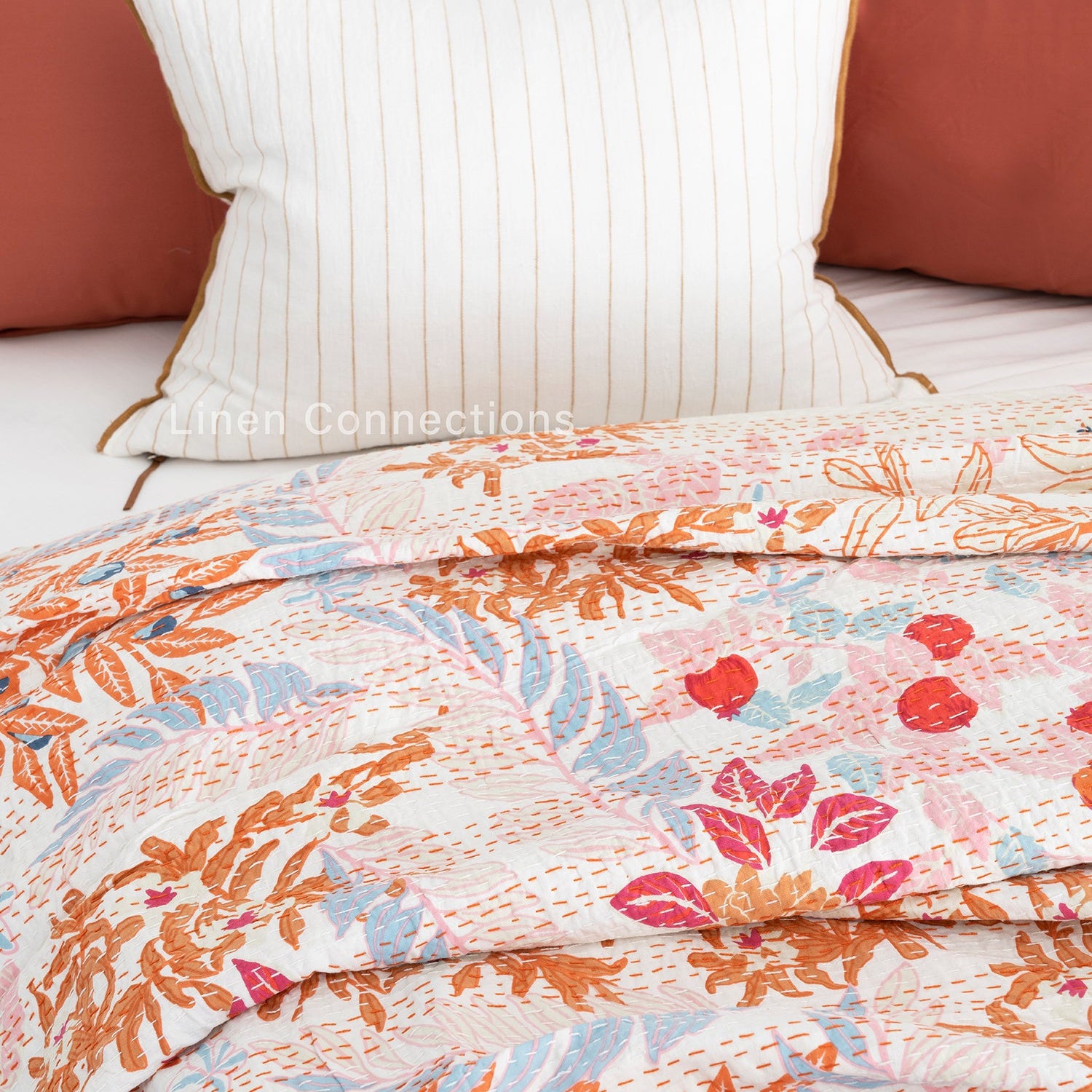 Linen Connections Indian Kantha Quilt - White Pastures