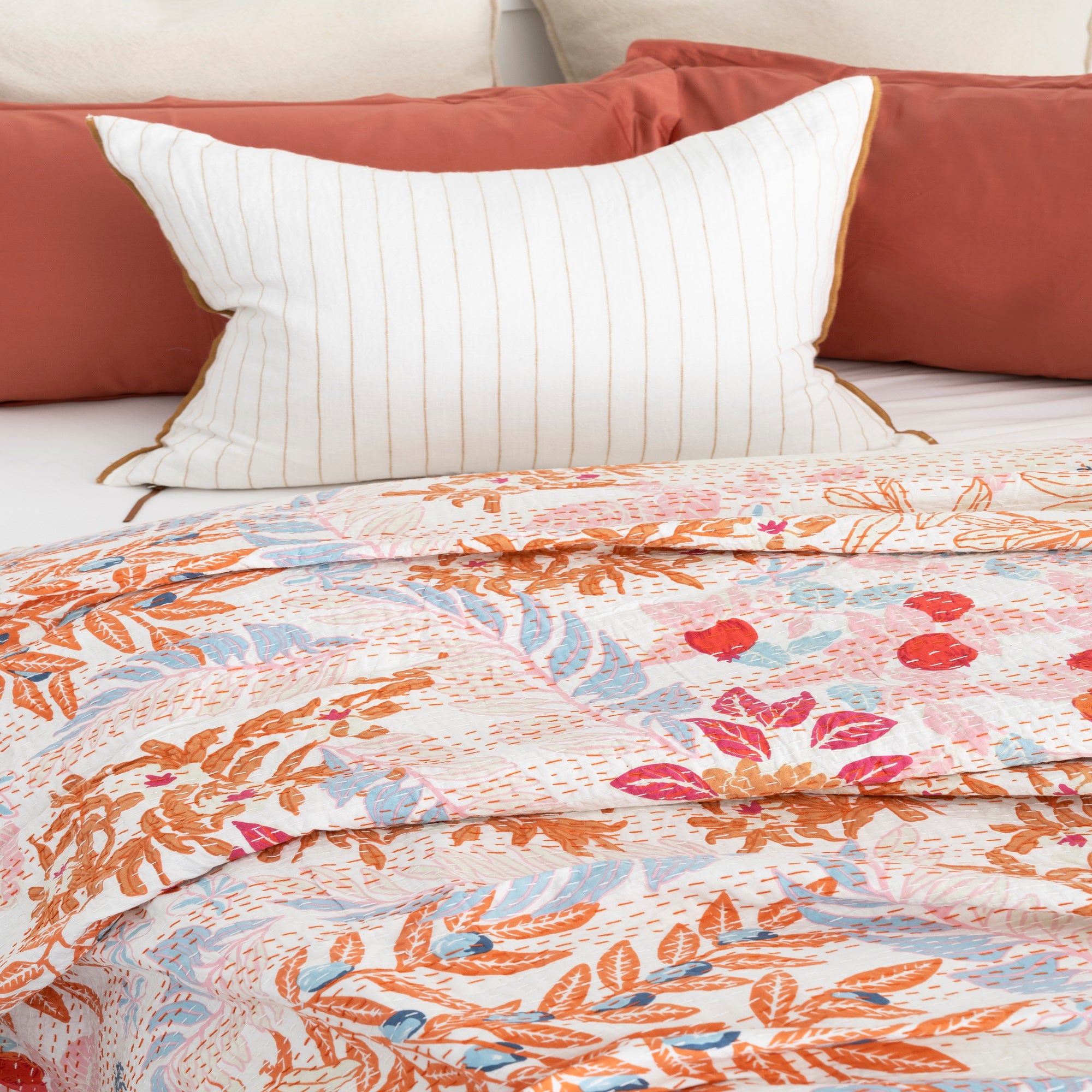 Linen Connections Indian Kantha Quilt - White Pastures