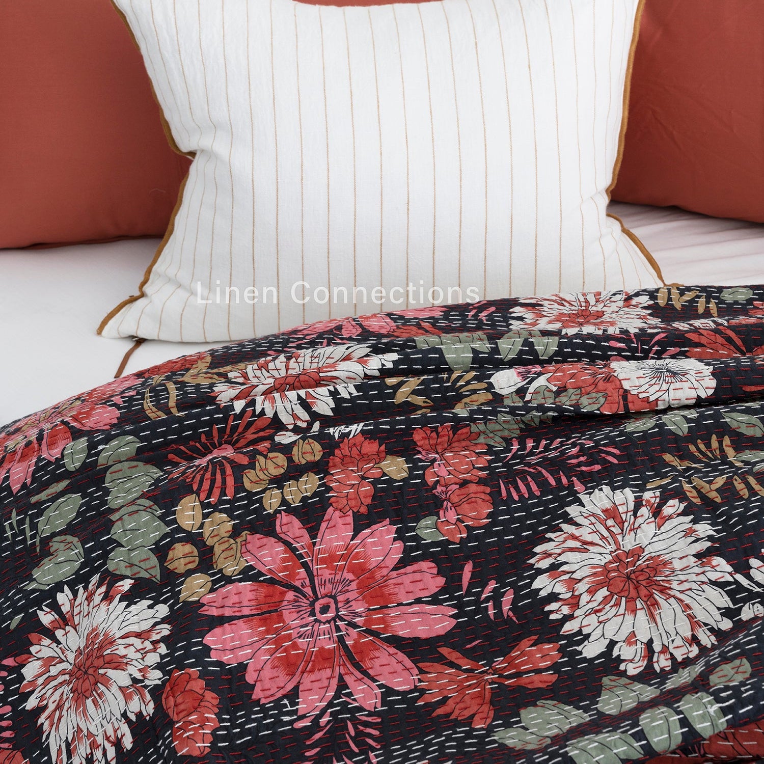 Linen Connections Indian Kantha Quilt - Meadows