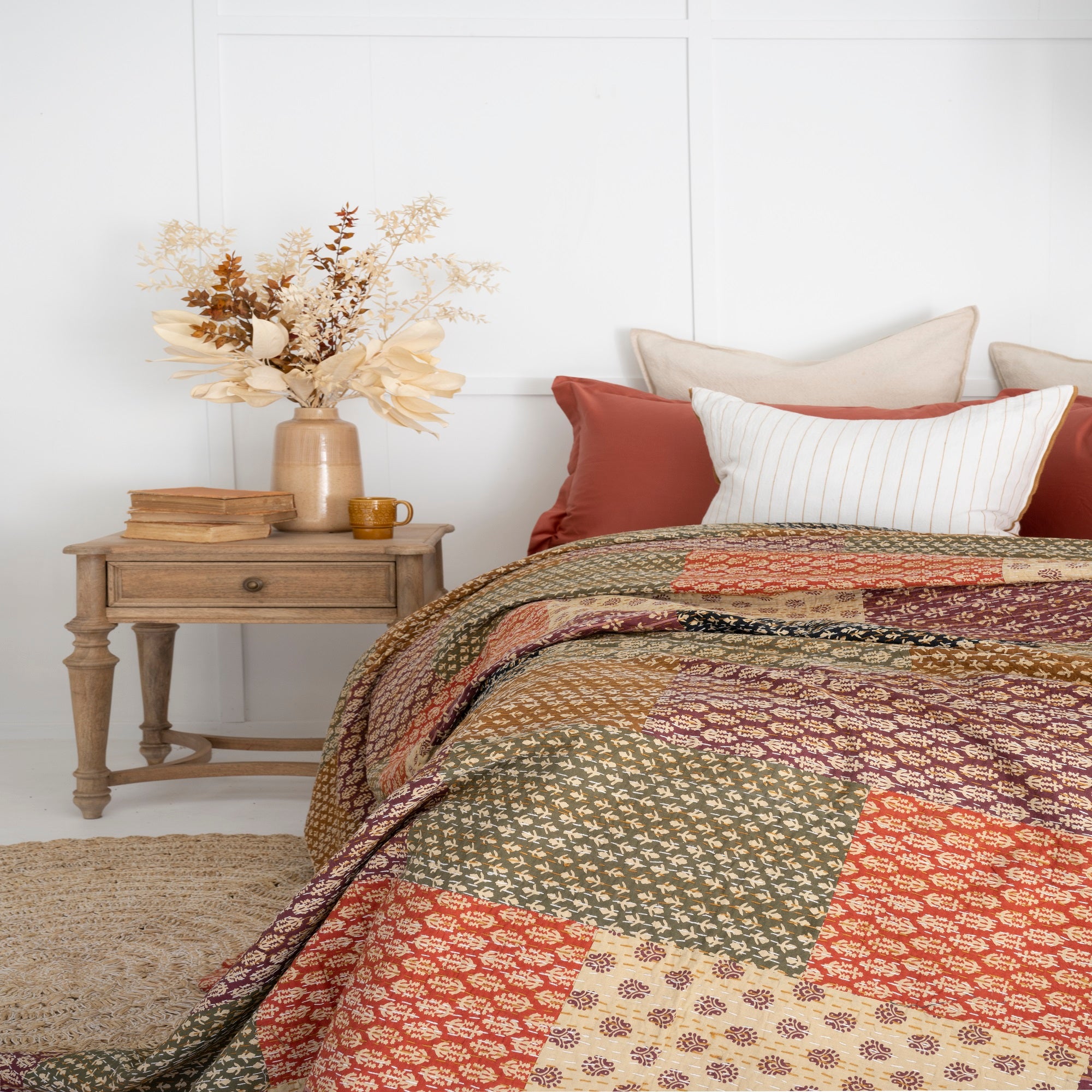 Linen Connections Indian Kantha Quilt - Soft Harmony