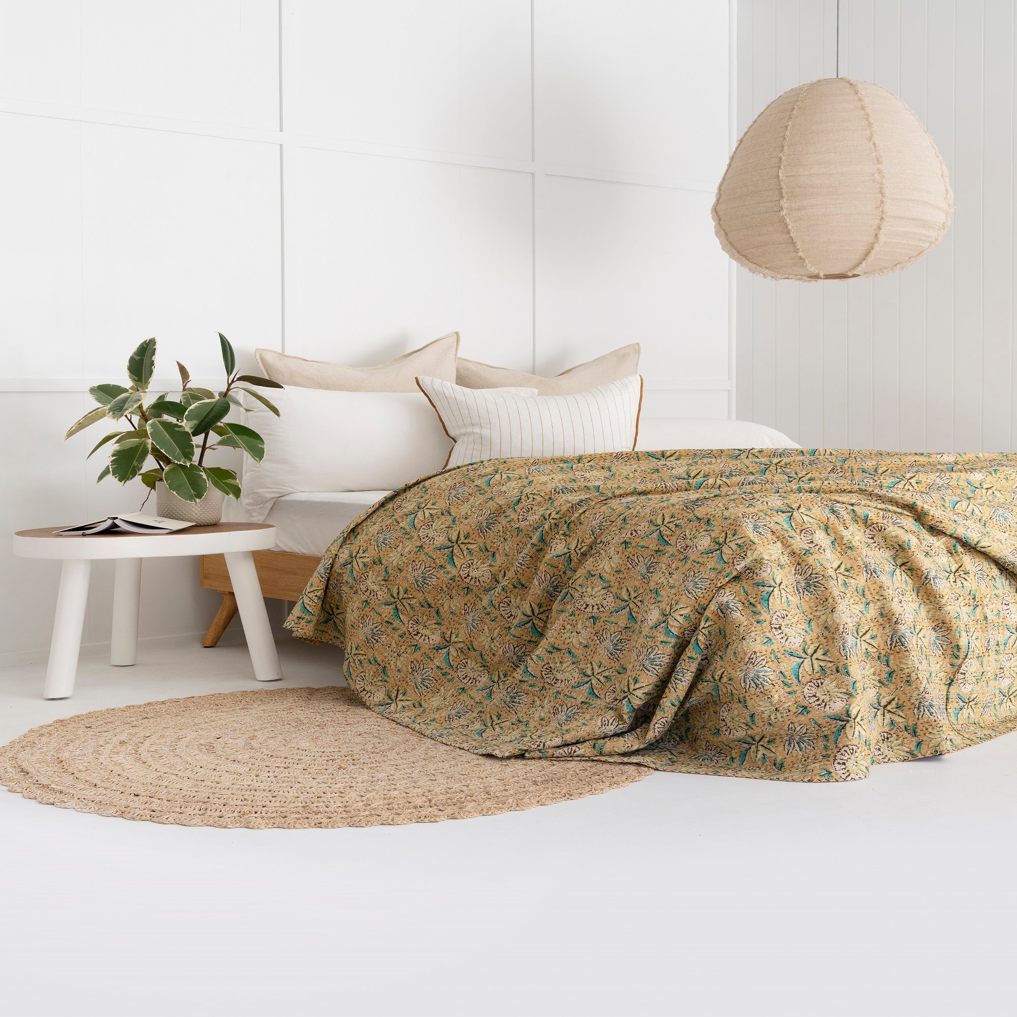 Linen Connections Indian Kantha Quilt - Mustard Haze