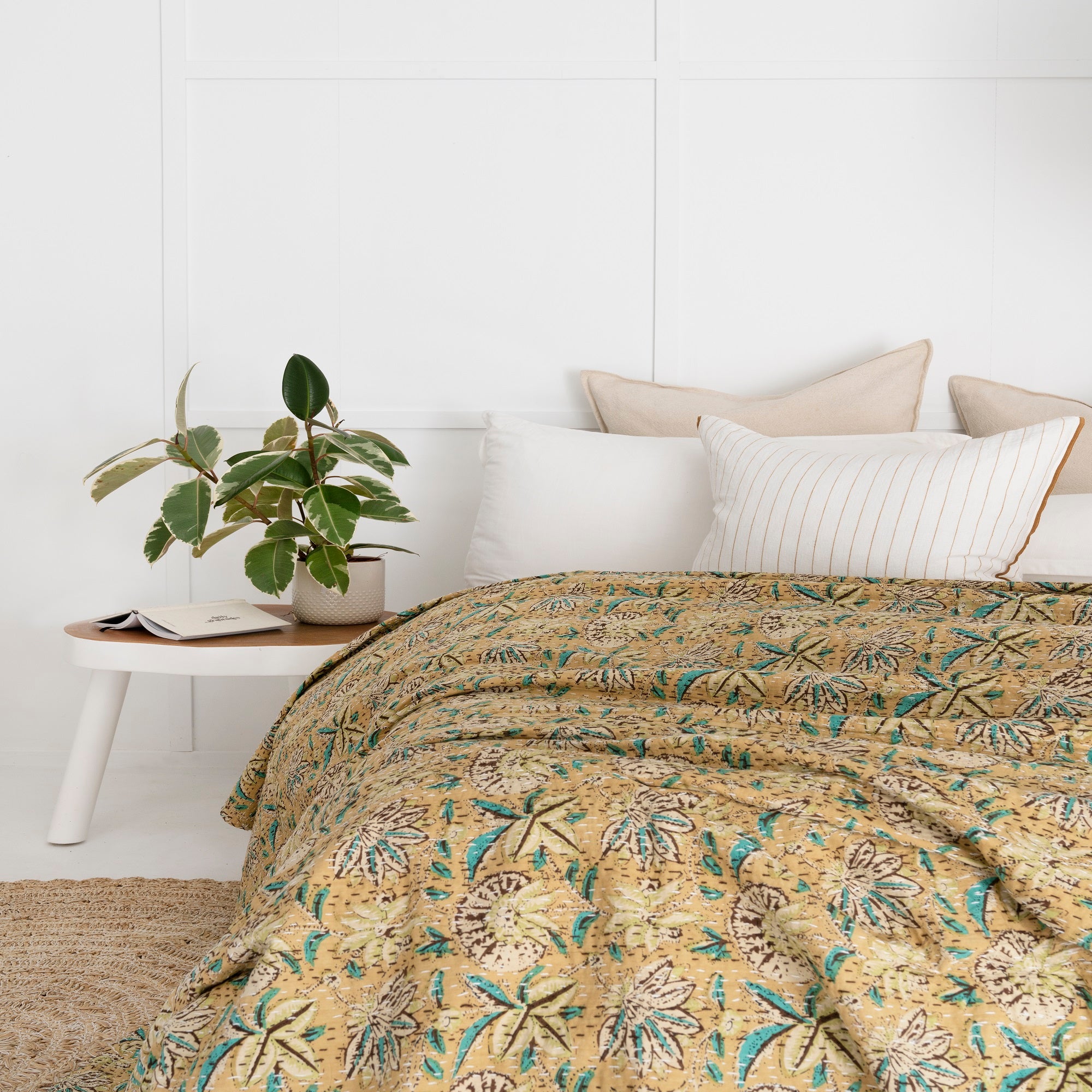 Linen Connections Indian Kantha Quilt - Mustard Haze