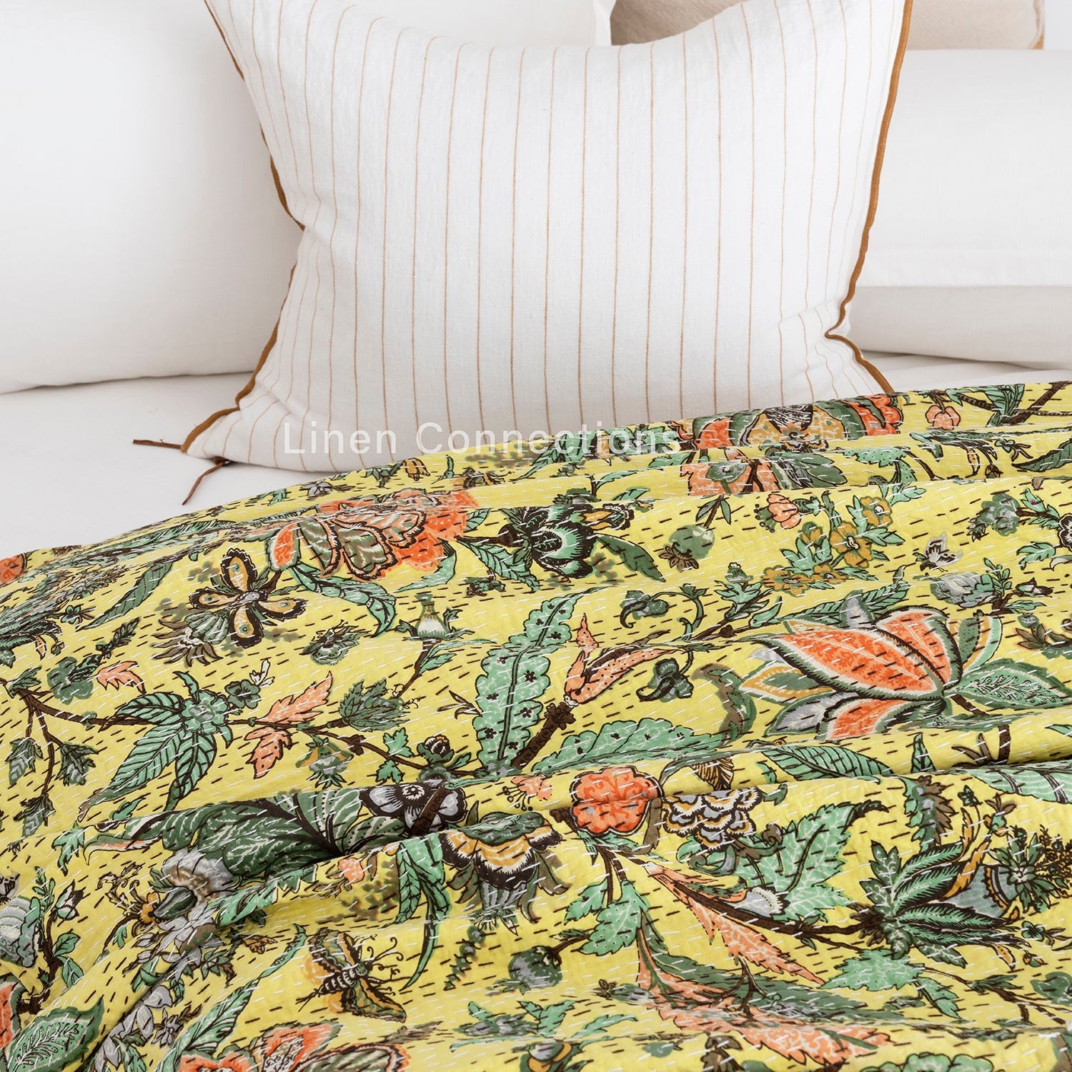 Linen Connections Indian Kantha Quilt - Amber Glow