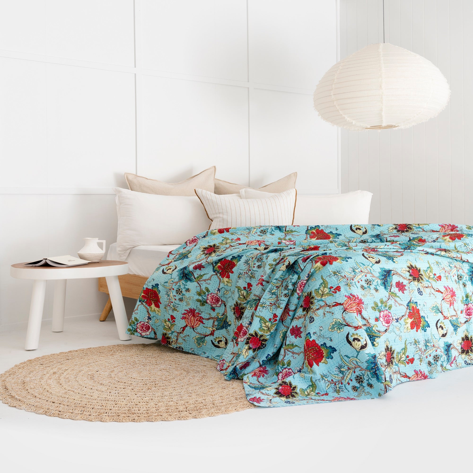 Linen Connections Indian Kantha Quilt - Anthro Blue