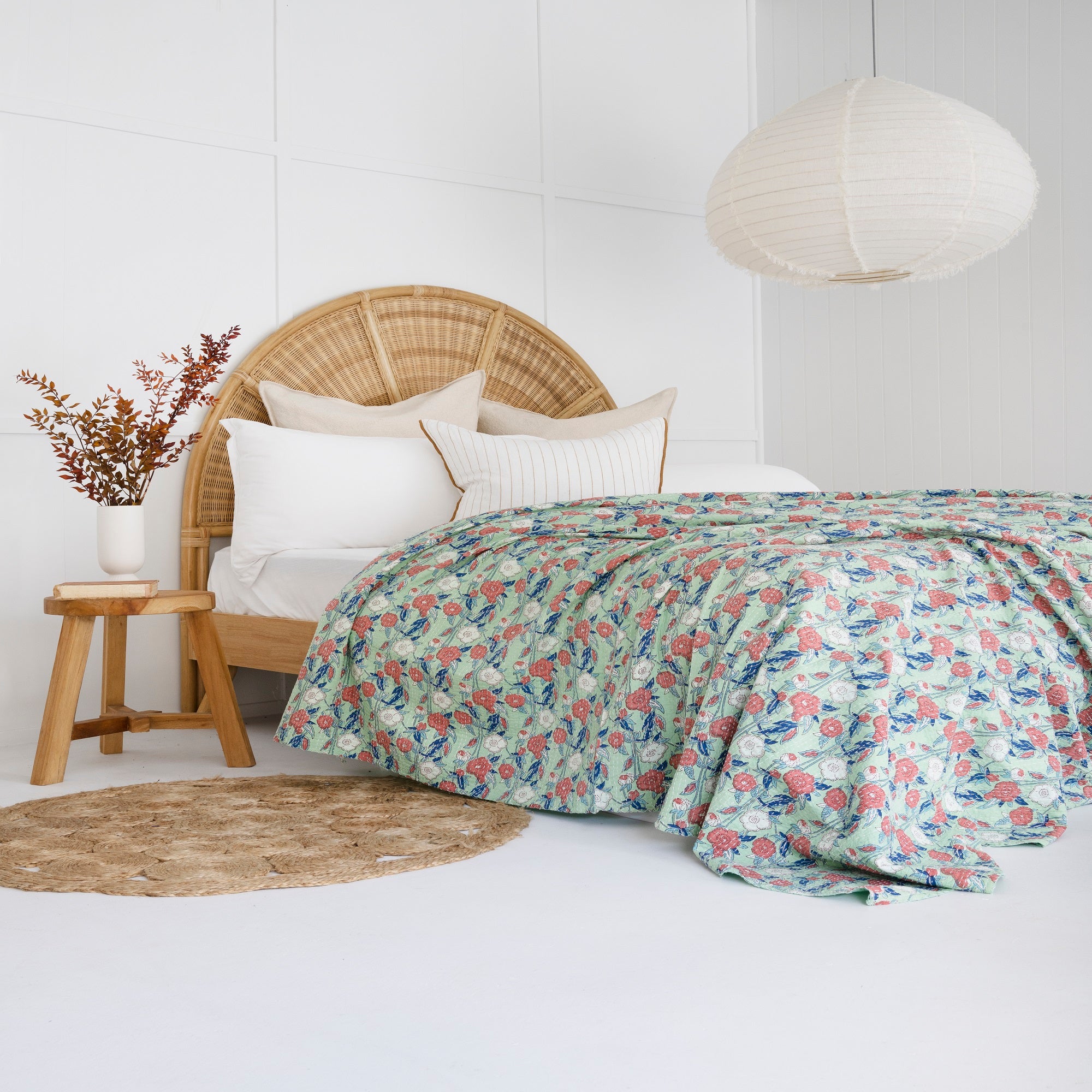 Linen Connections Indian Kantha Quilt - Sea Hues