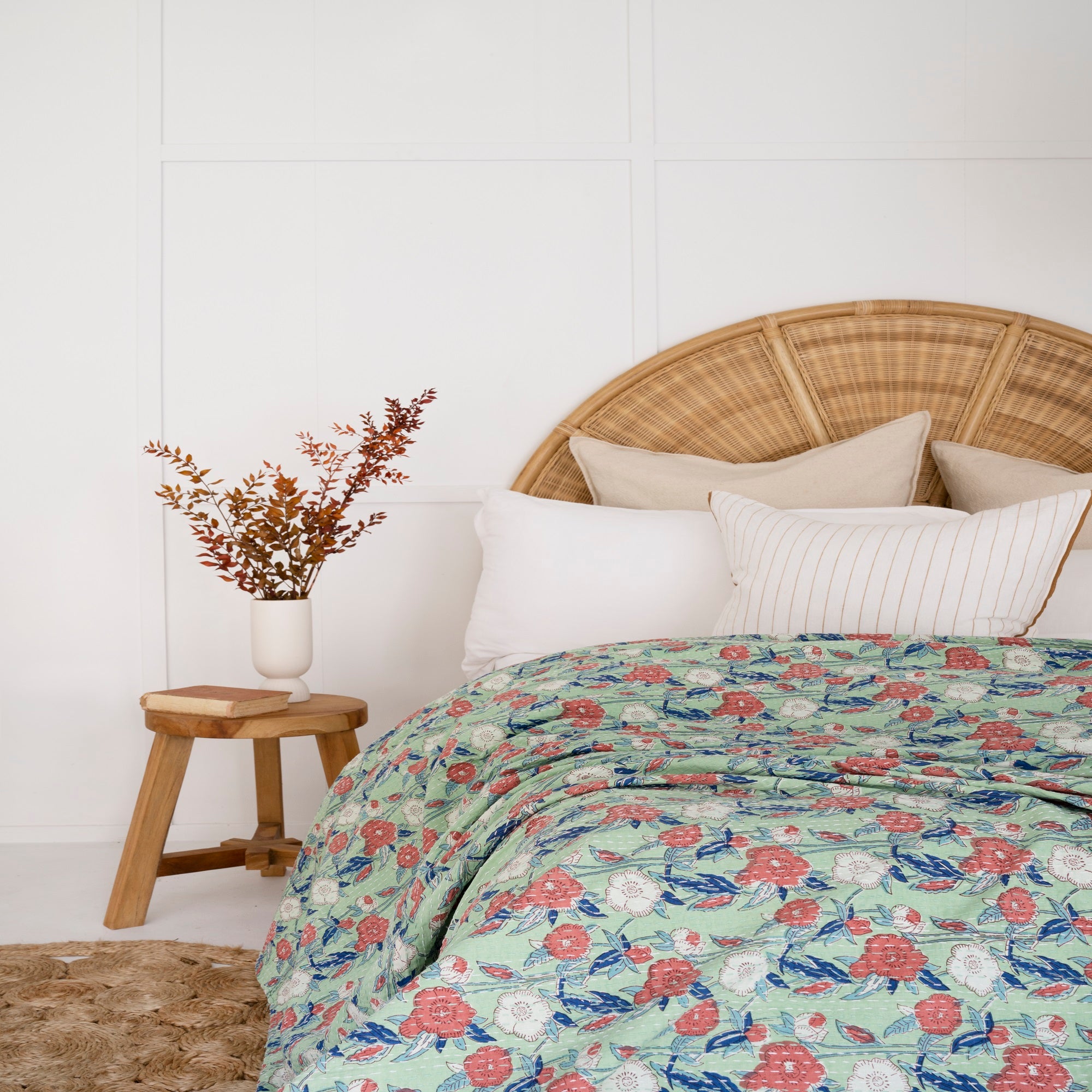 Linen Connections Indian Kantha Quilt - Sea Hues