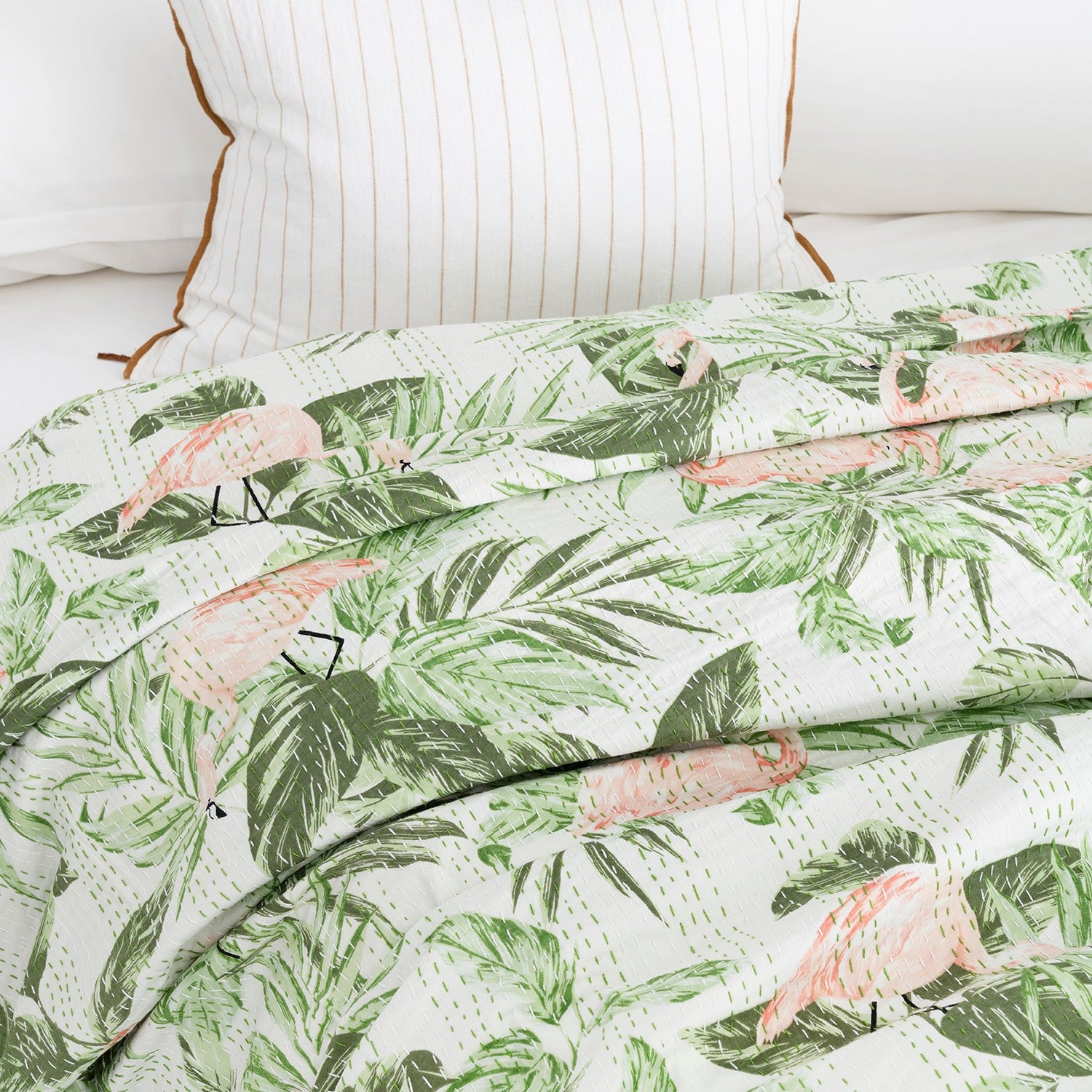 Linen Connections Indian Kantha Quilt - Flamingo