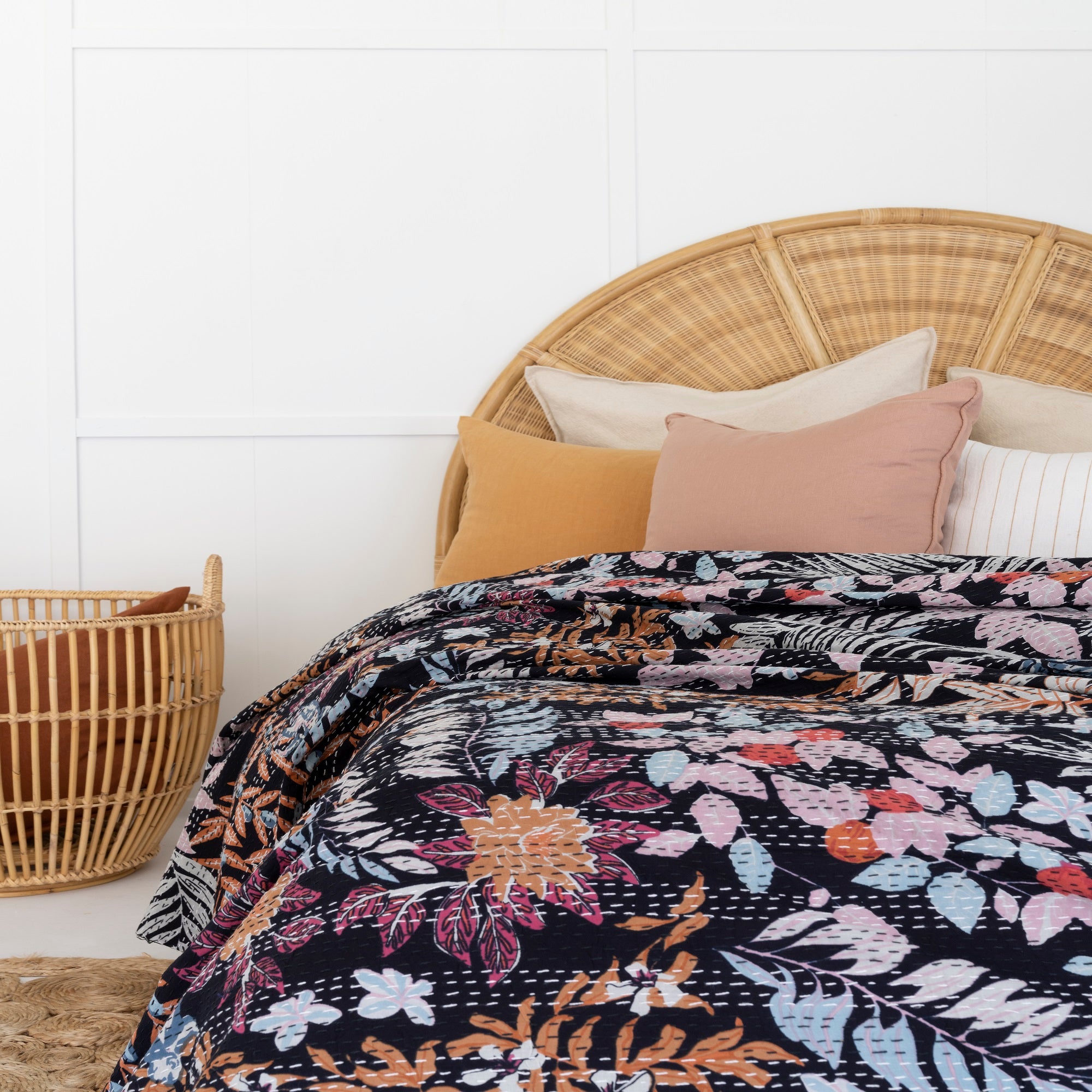 Linen Connections Indian Kantha Quilt - Black Pastures