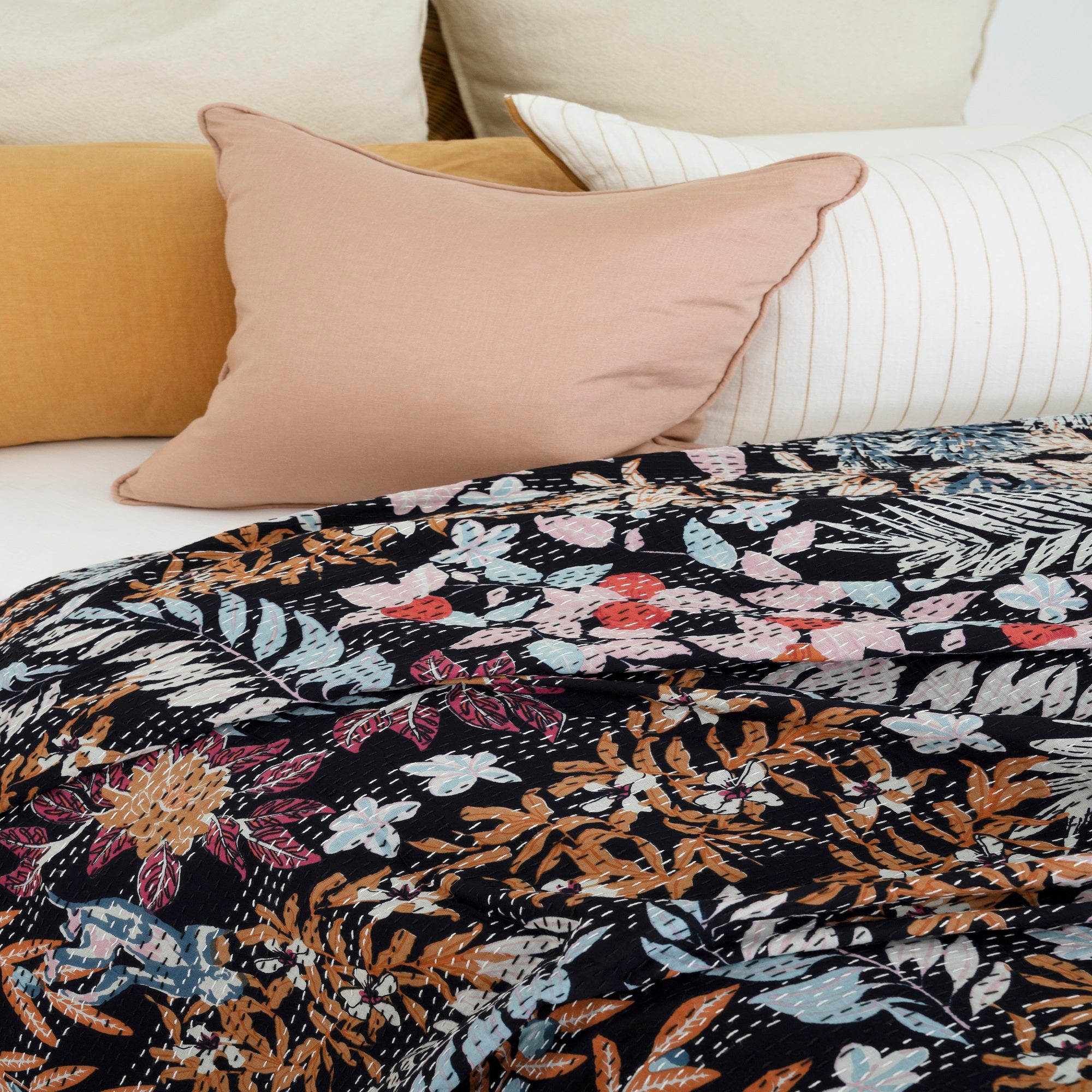 Linen Connections Indian Kantha Quilt - Black Pastures