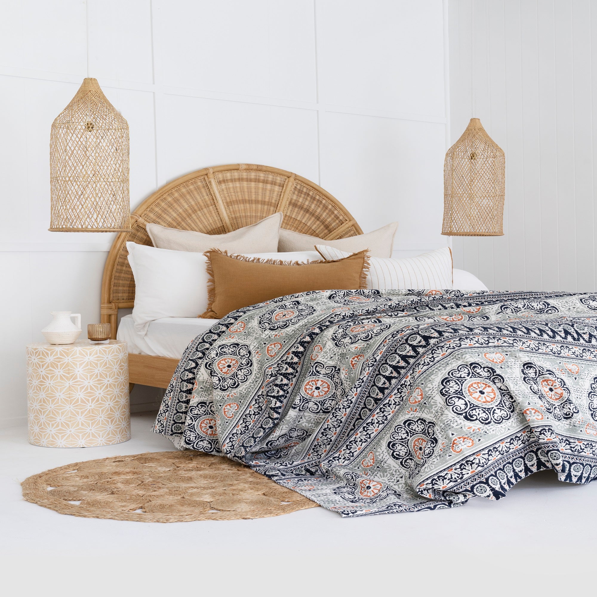 Linen Connections Indian Kantha Quilt Indian - White Haven