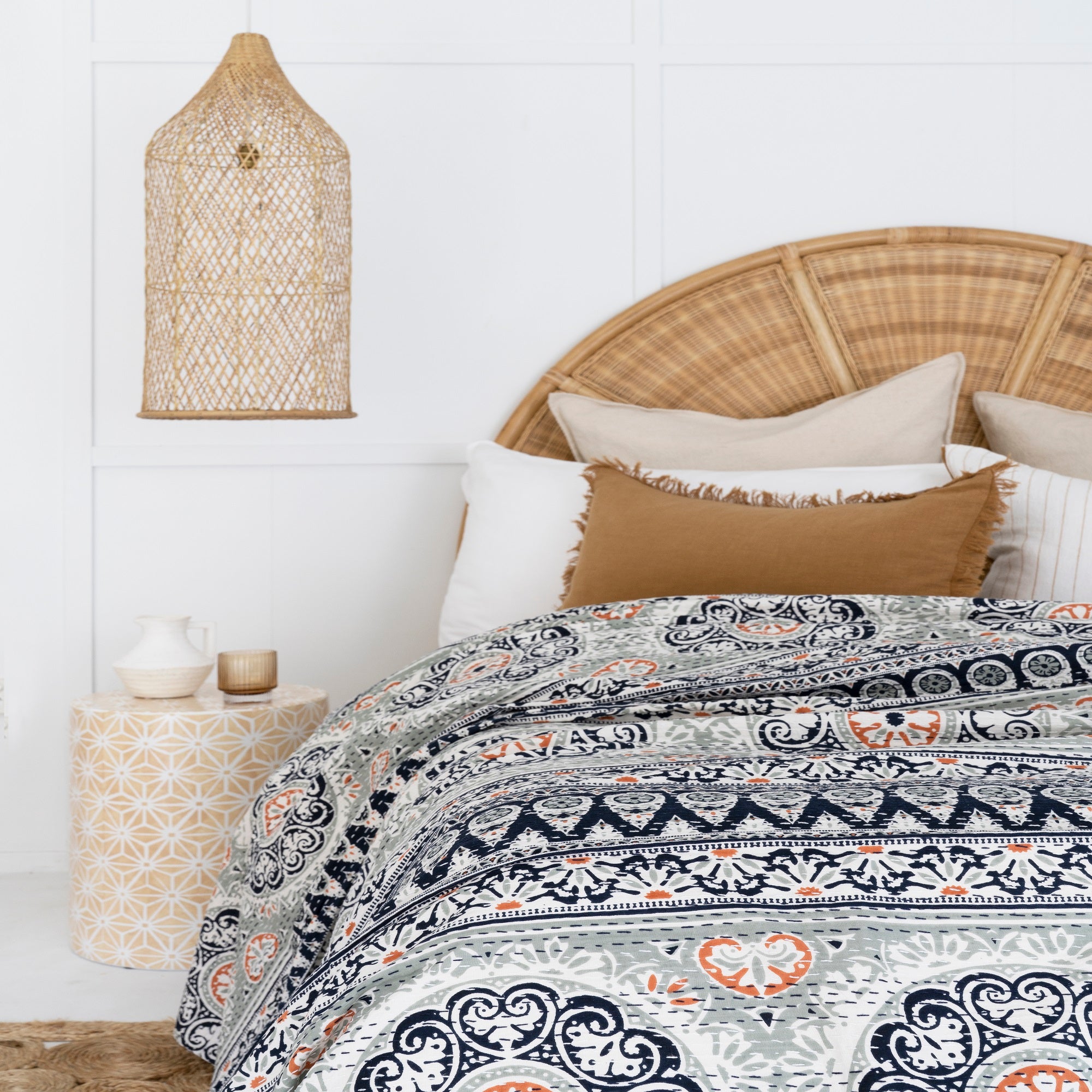 Linen Connections Indian Kantha Quilt Indian - White Haven