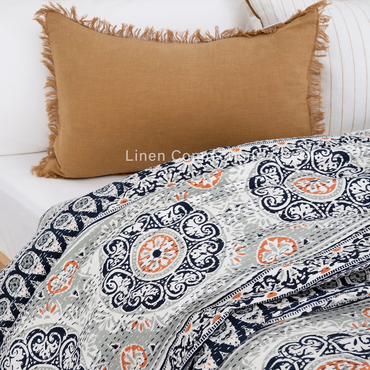 Linen Connections Indian Kantha Quilt - Sapphire