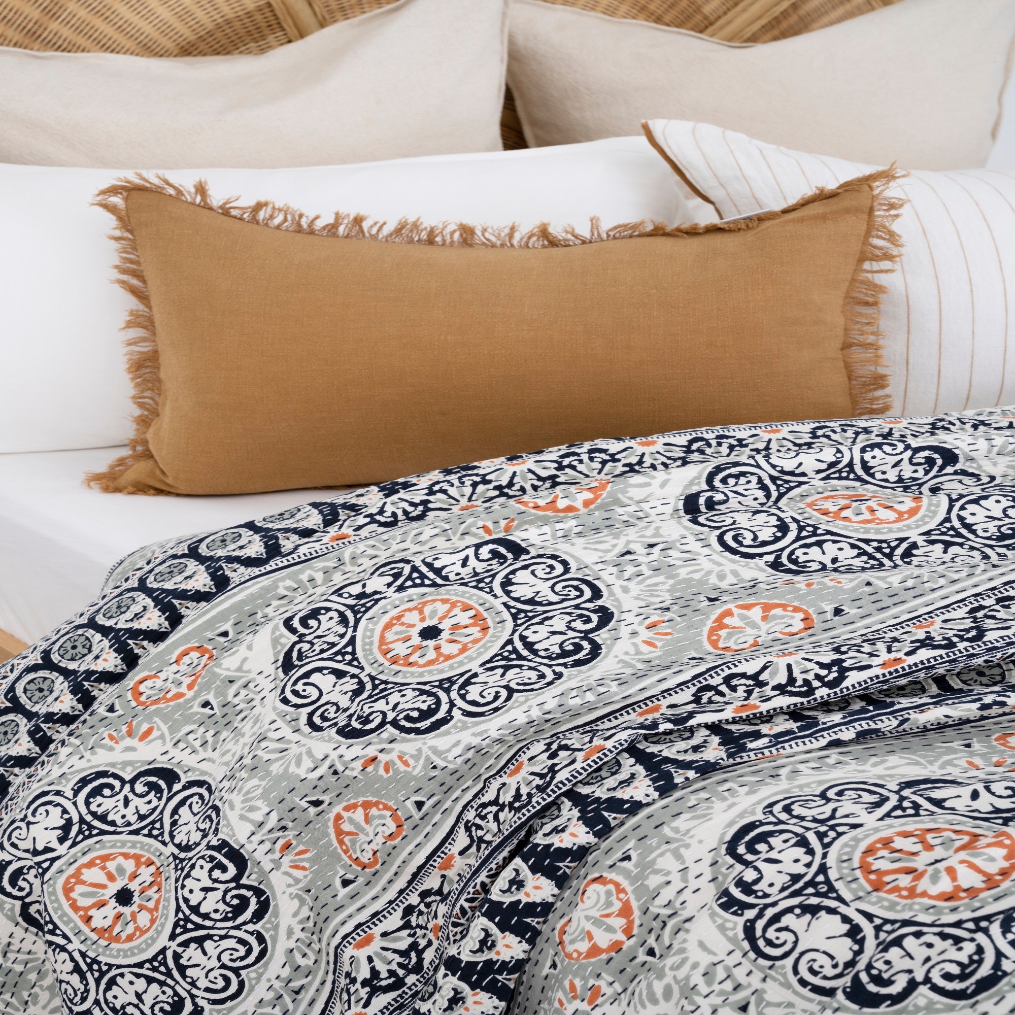 Linen Connections Indian Kantha Quilt Indian - White Haven