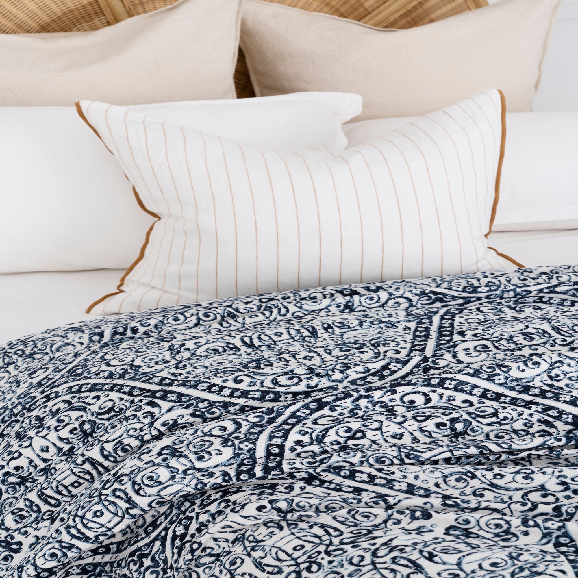 Linen Connections Indian Kantha Quilt - Pearl Blue