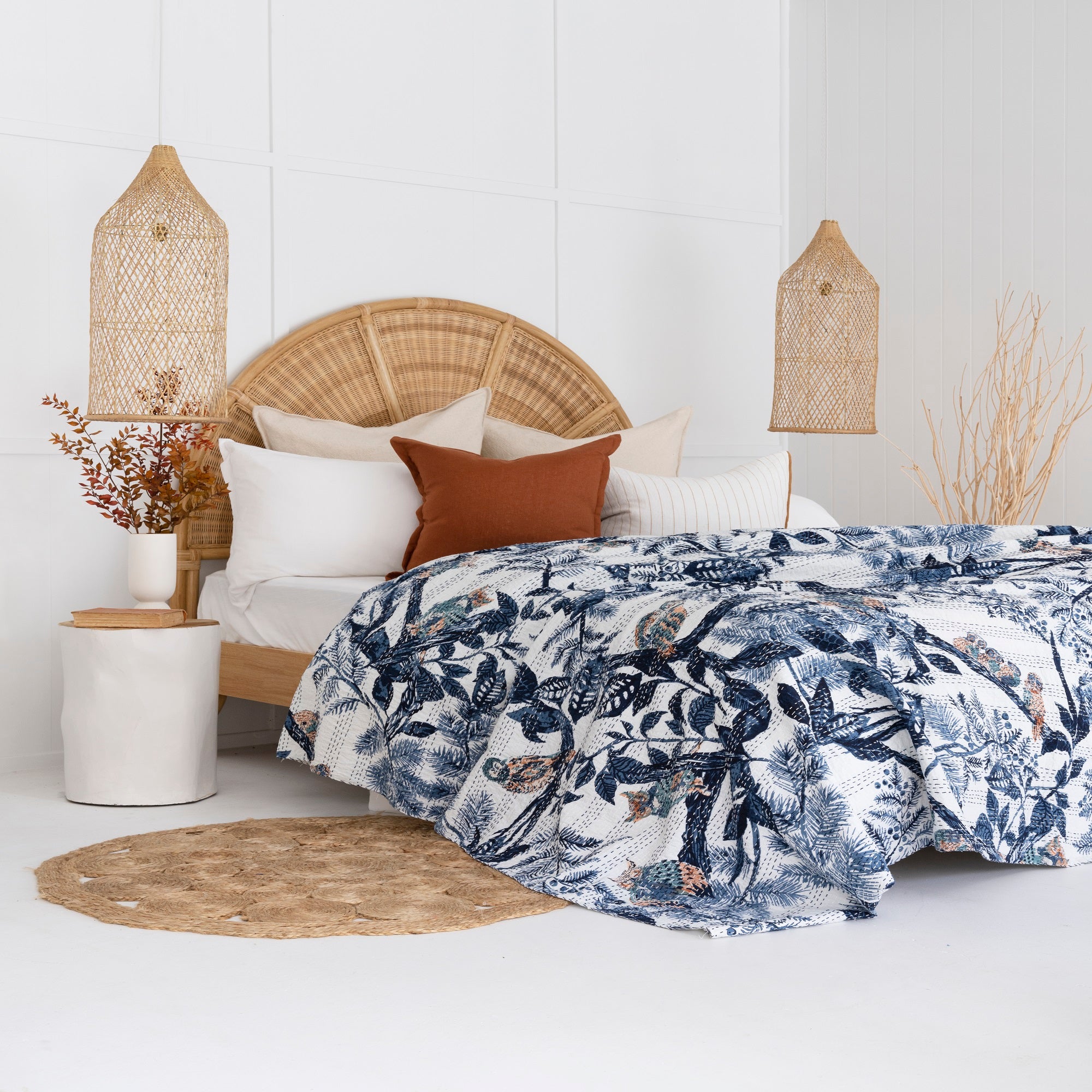 Linen Connections Indian Kantha Quilt - Blue Owl