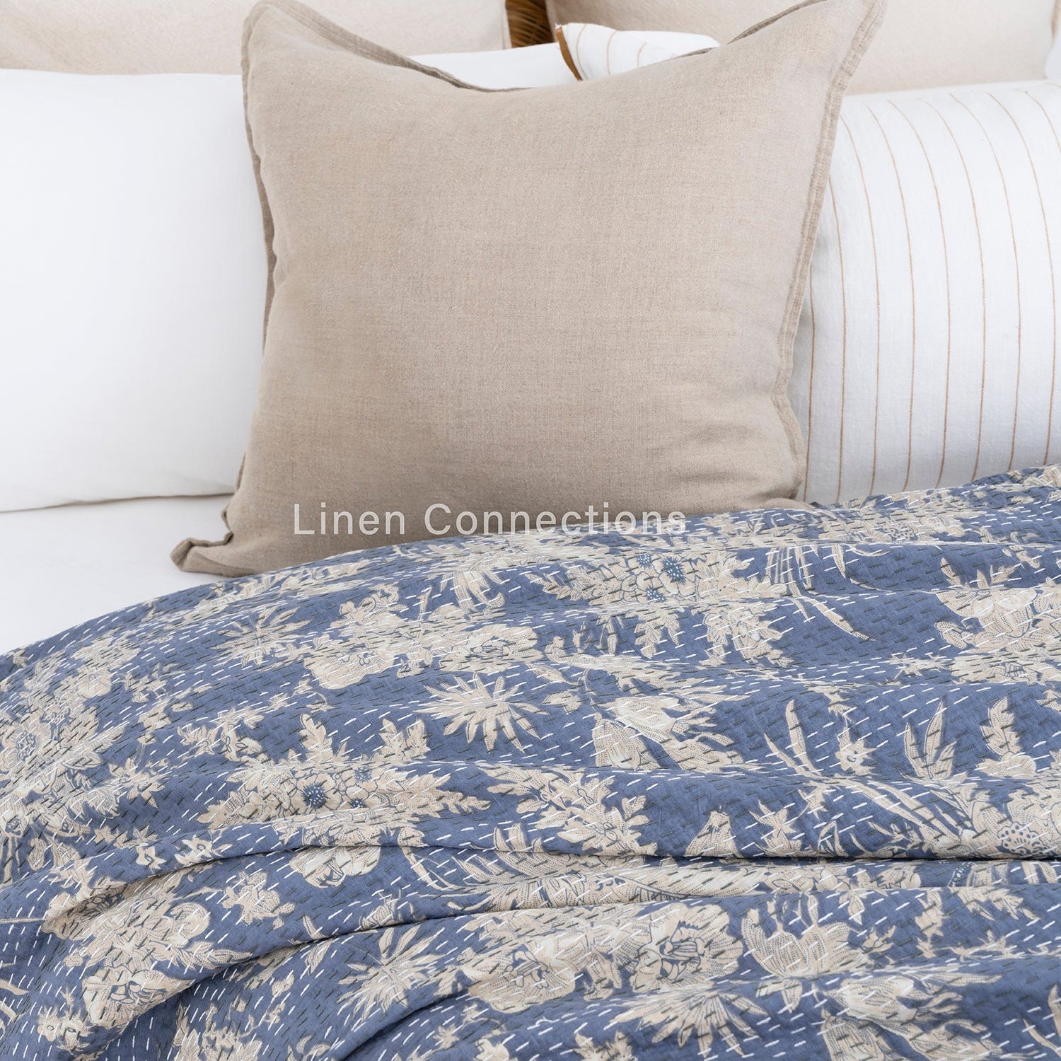 Linen Connections Indian Kantha Quilt - Pale Azure