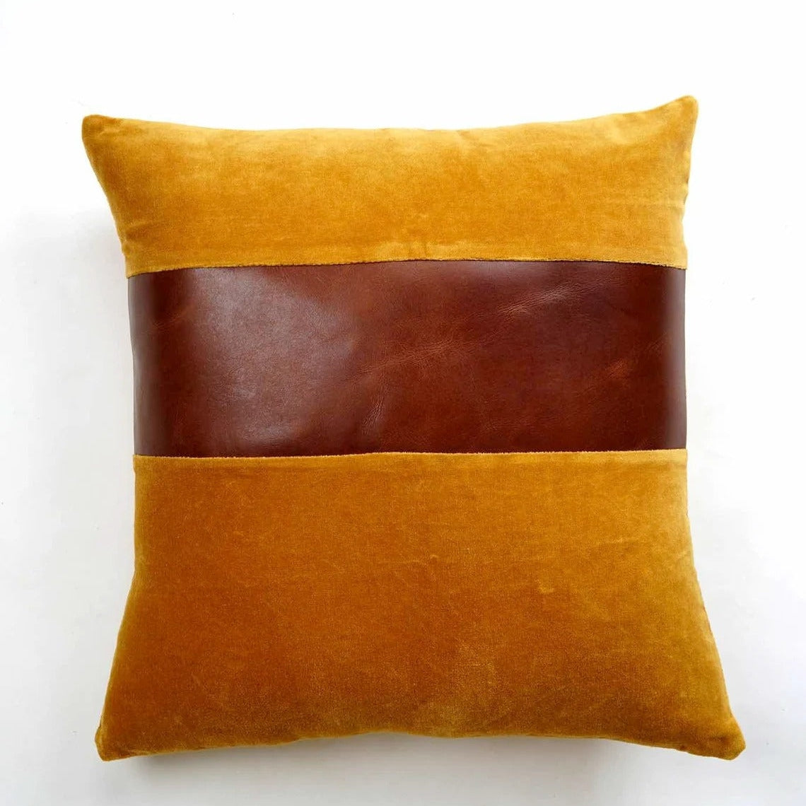 Genuine Tan Leather Cushion Cover - Vintage Mustard