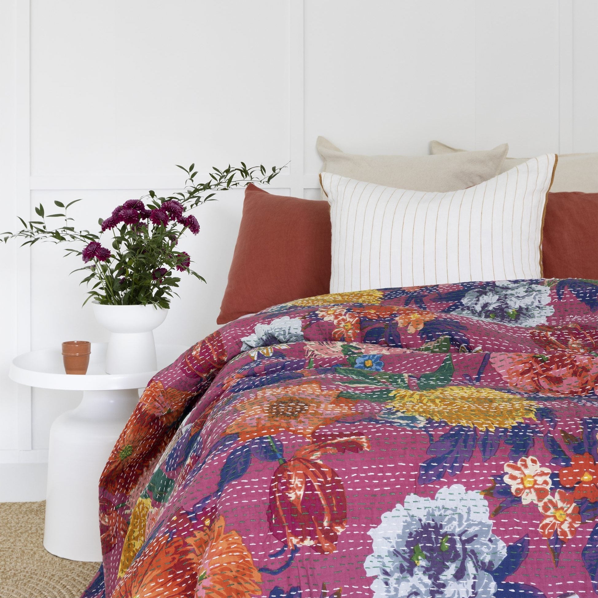 Indian Kantha Quilt Blanket Bedspread Throw Duvet - Olivia