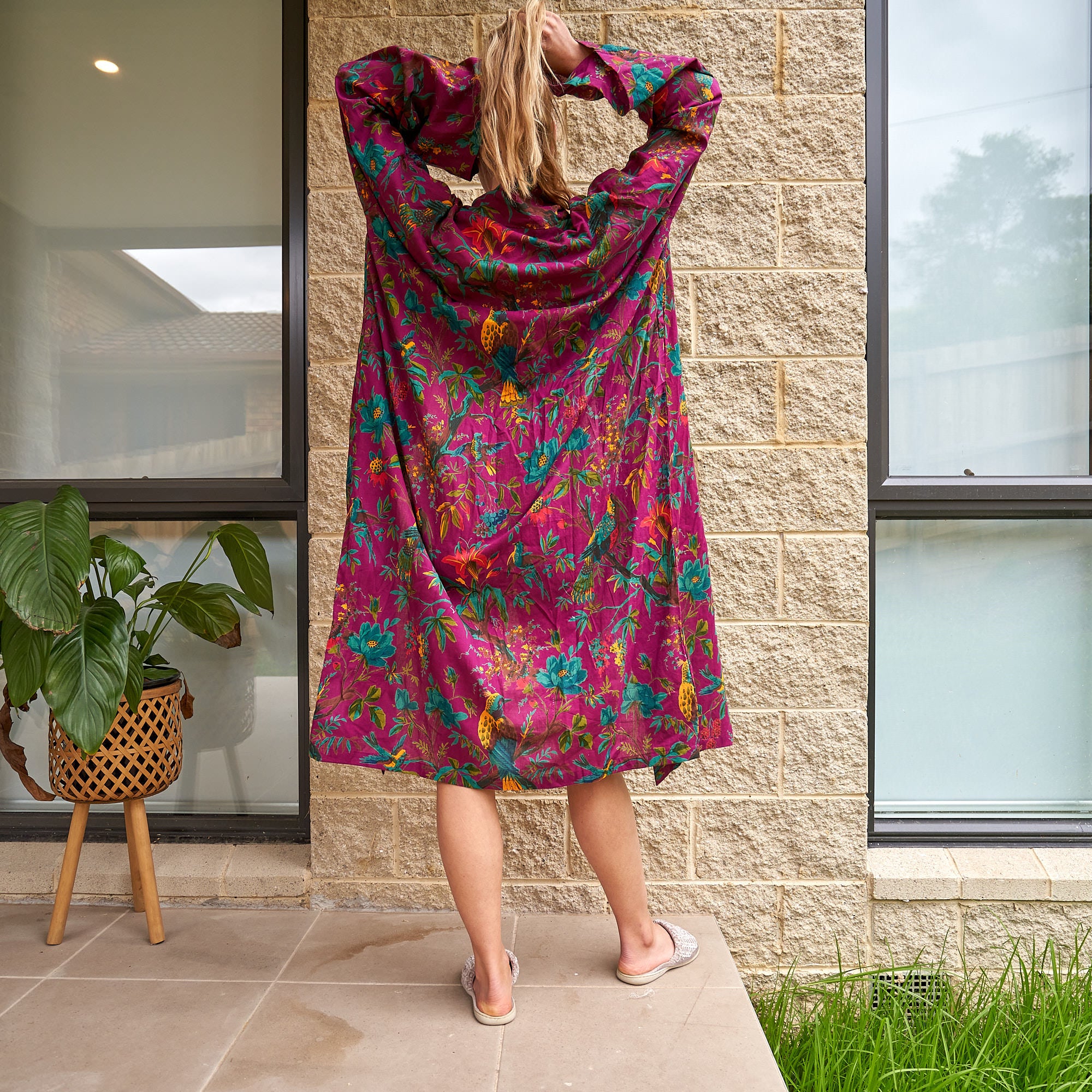 'Timeless Wings' 100% Cotton Kimono Robe