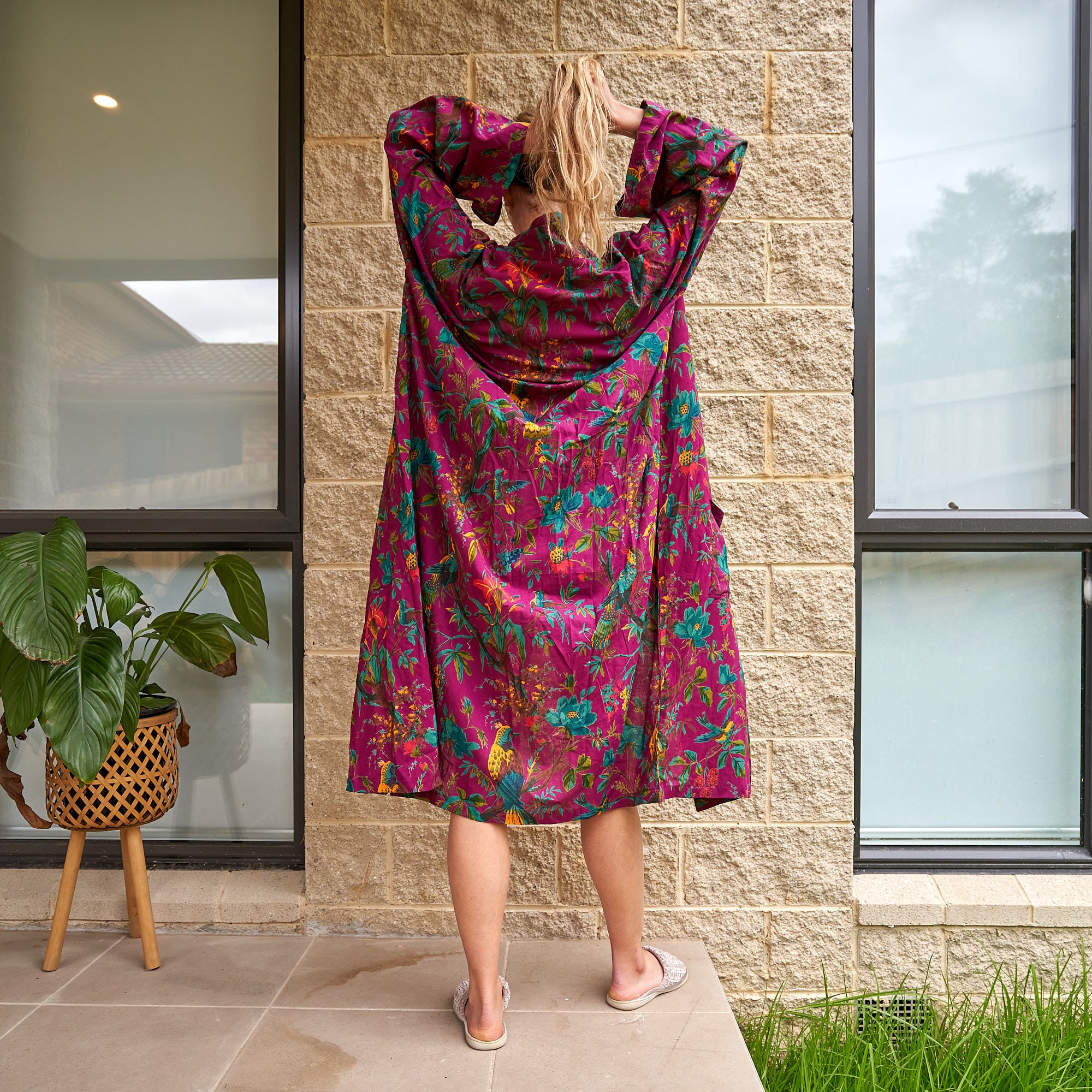 'Timeless Wings' 100% Cotton Kimono Robe