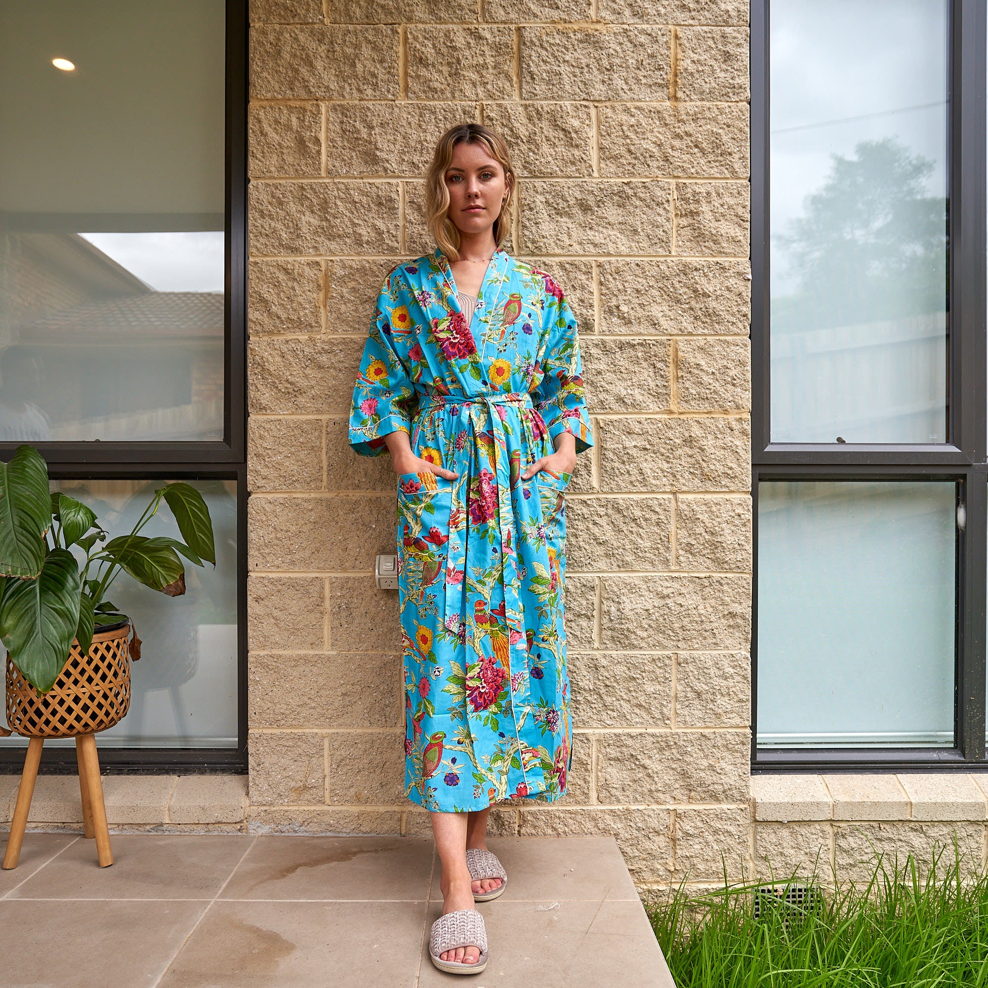 Tropical Topiary 100 Cotton Kimono Robe